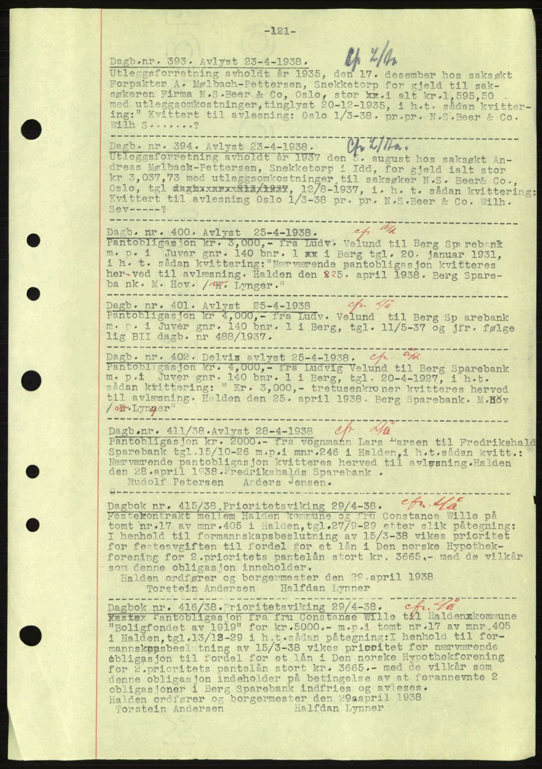 Idd og Marker sorenskriveri, AV/SAO-A-10283/G/Gb/Gbc/L0001: Mortgage book no. B1-3, 1936-1939, Diary no: : 393/1938