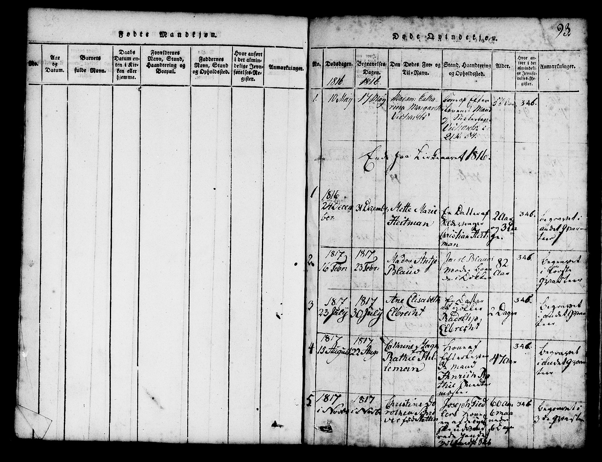 Mariakirken Sokneprestembete, SAB/A-76901/H/Hab/L0001: Parish register (copy) no. A 1, 1815-1846, p. 93