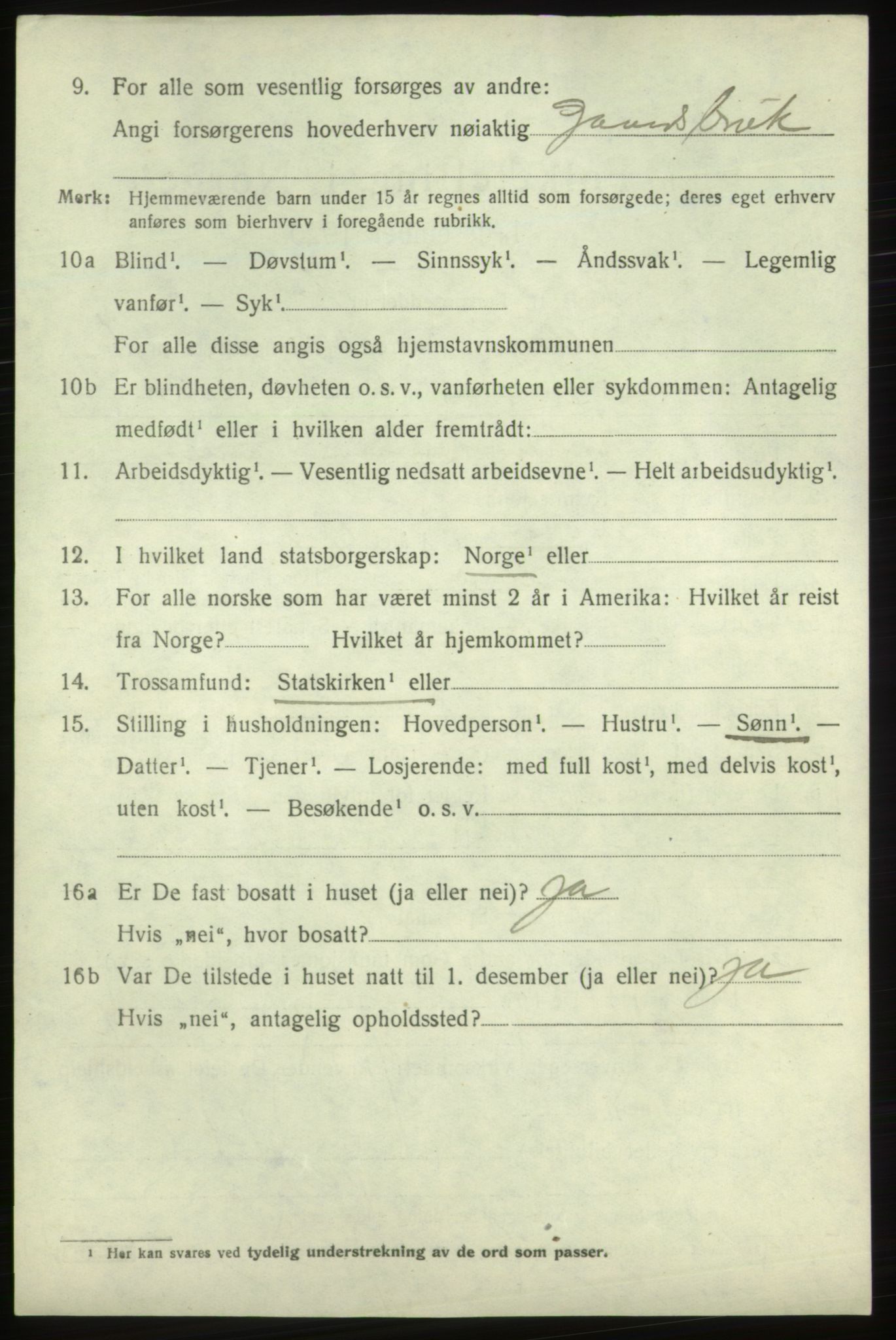 SAB, 1920 census for Fjelberg, 1920, p. 2192