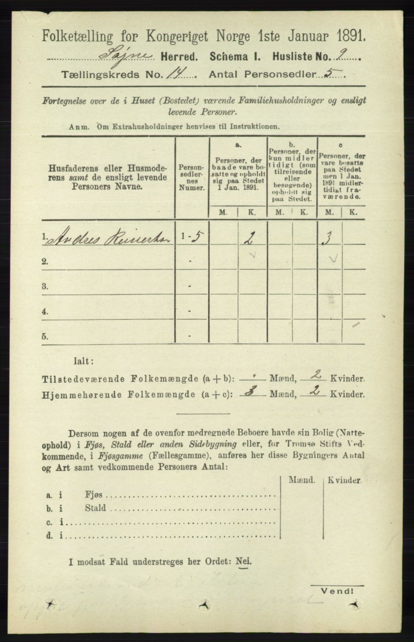 RA, 1891 census for 1018 Søgne, 1891, p. 3335