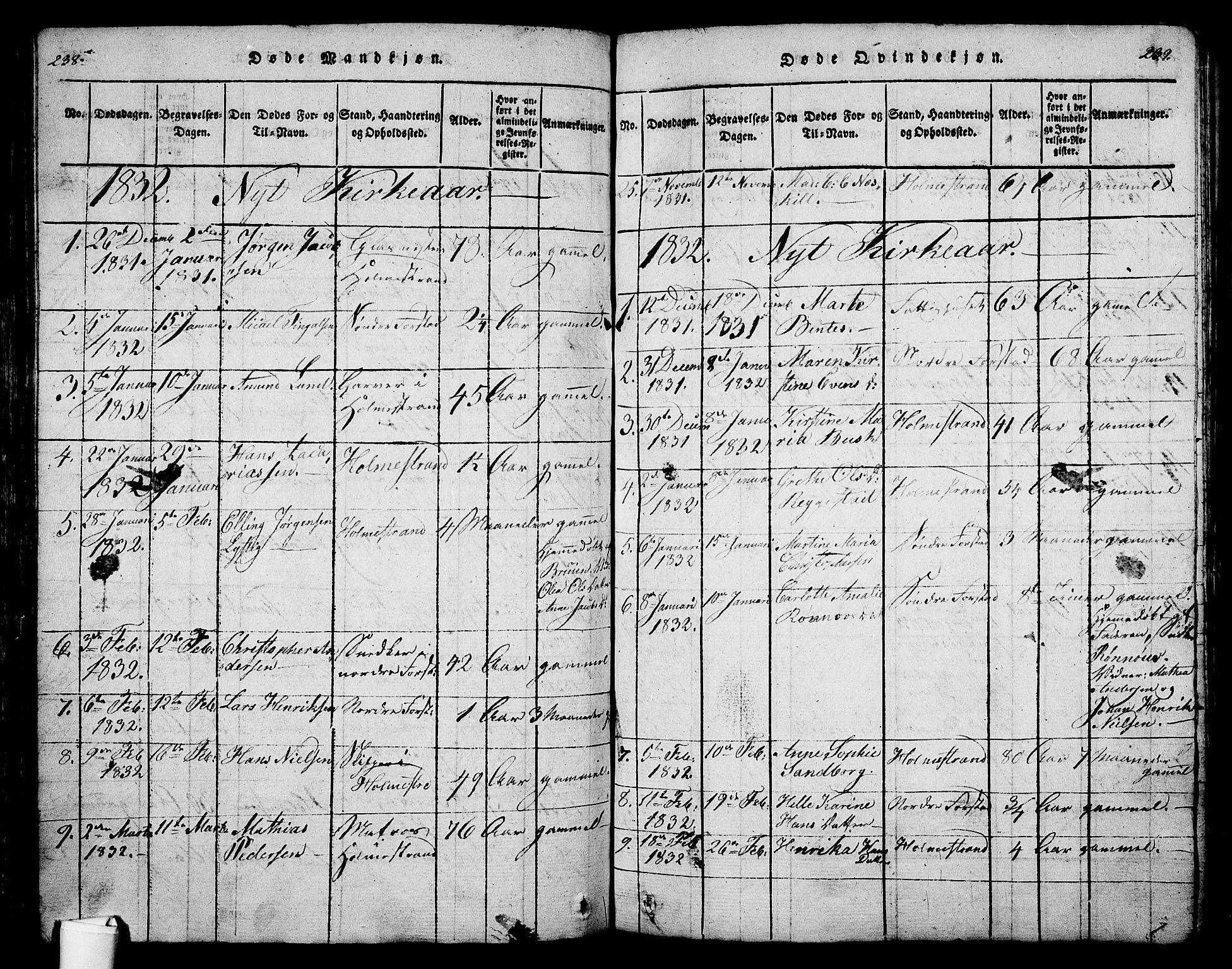 Holmestrand kirkebøker, AV/SAKO-A-346/G/Ga/L0001: Parish register (copy) no. 1, 1814-1848, p. 238-239