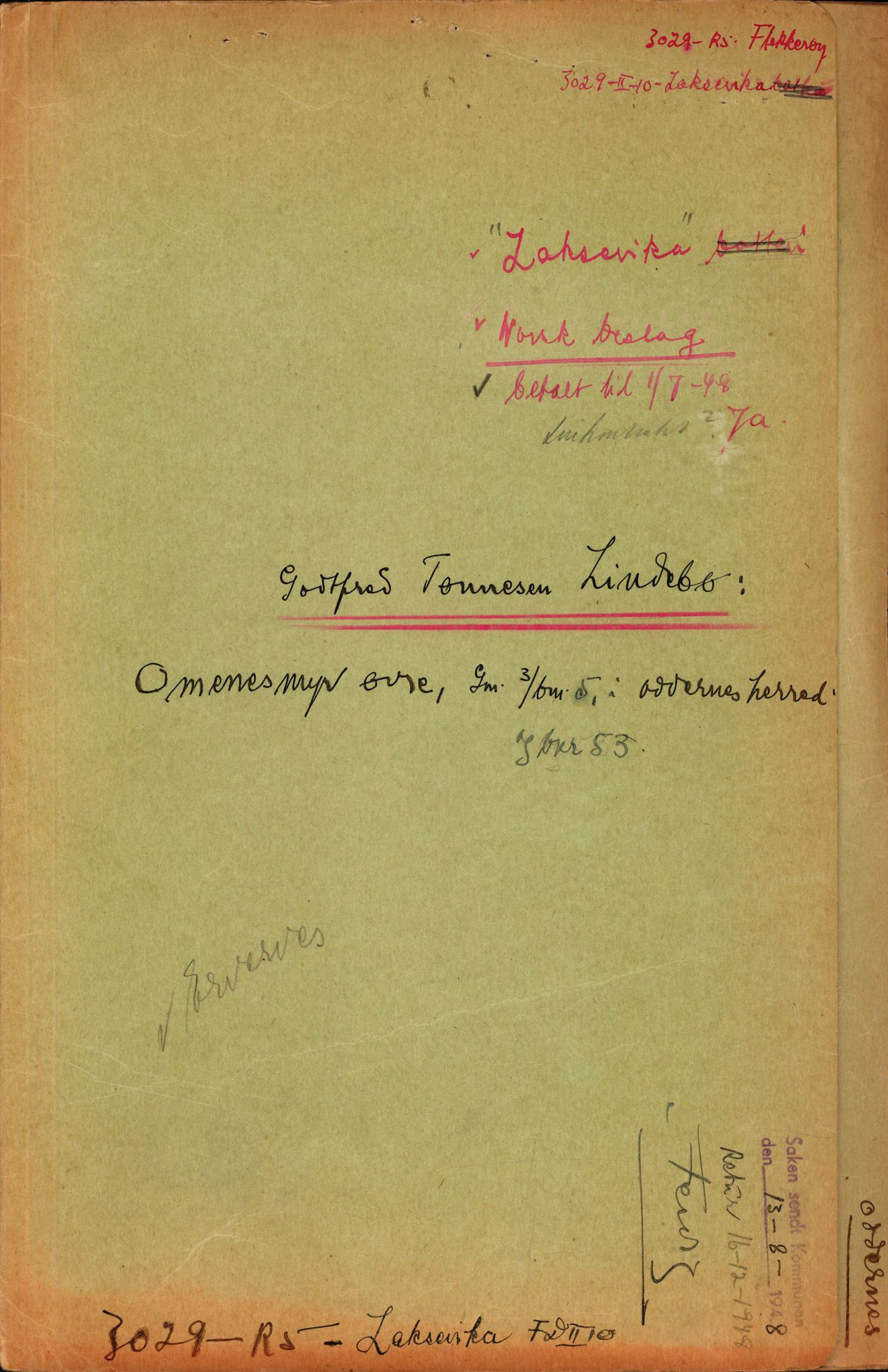 Forsvarsdepartementet, 10. kontor / Oppgjørskontoret, RA/RAFA-1225/D/Da/L0062: Laksevika batteri, Kristiansand; Laksevåg ubåtbunker, Bergen, 1940-1962, p. 169