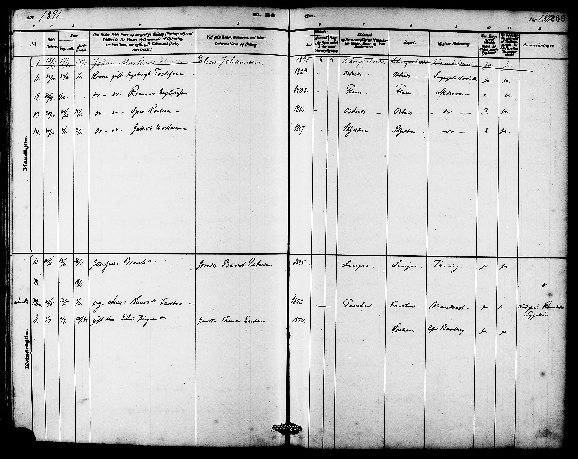 Ministerialprotokoller, klokkerbøker og fødselsregistre - Møre og Romsdal, AV/SAT-A-1454/536/L0510: Parish register (copy) no. 536C05, 1881-1898, p. 269