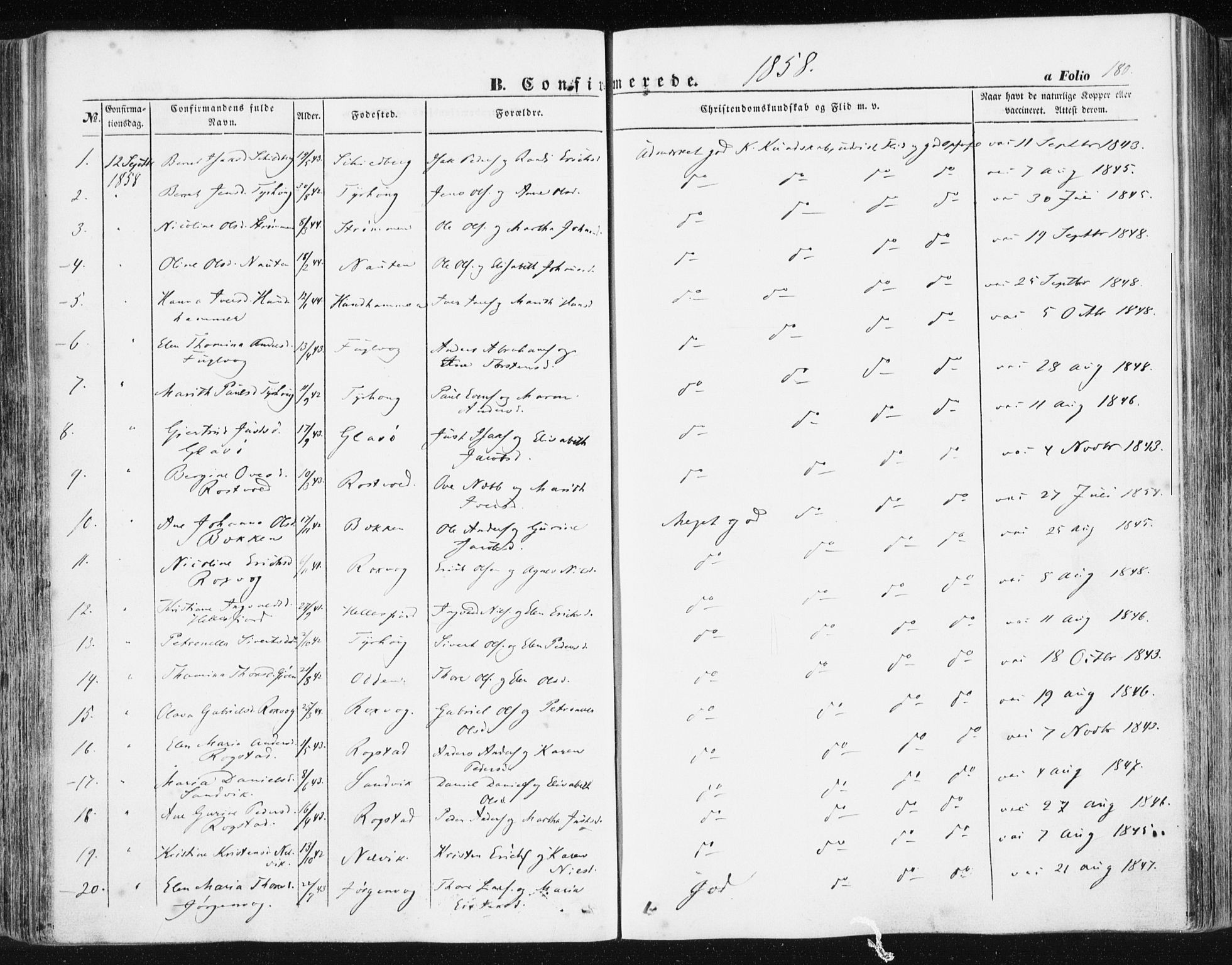 Ministerialprotokoller, klokkerbøker og fødselsregistre - Møre og Romsdal, AV/SAT-A-1454/581/L0937: Parish register (official) no. 581A05, 1853-1872, p. 180