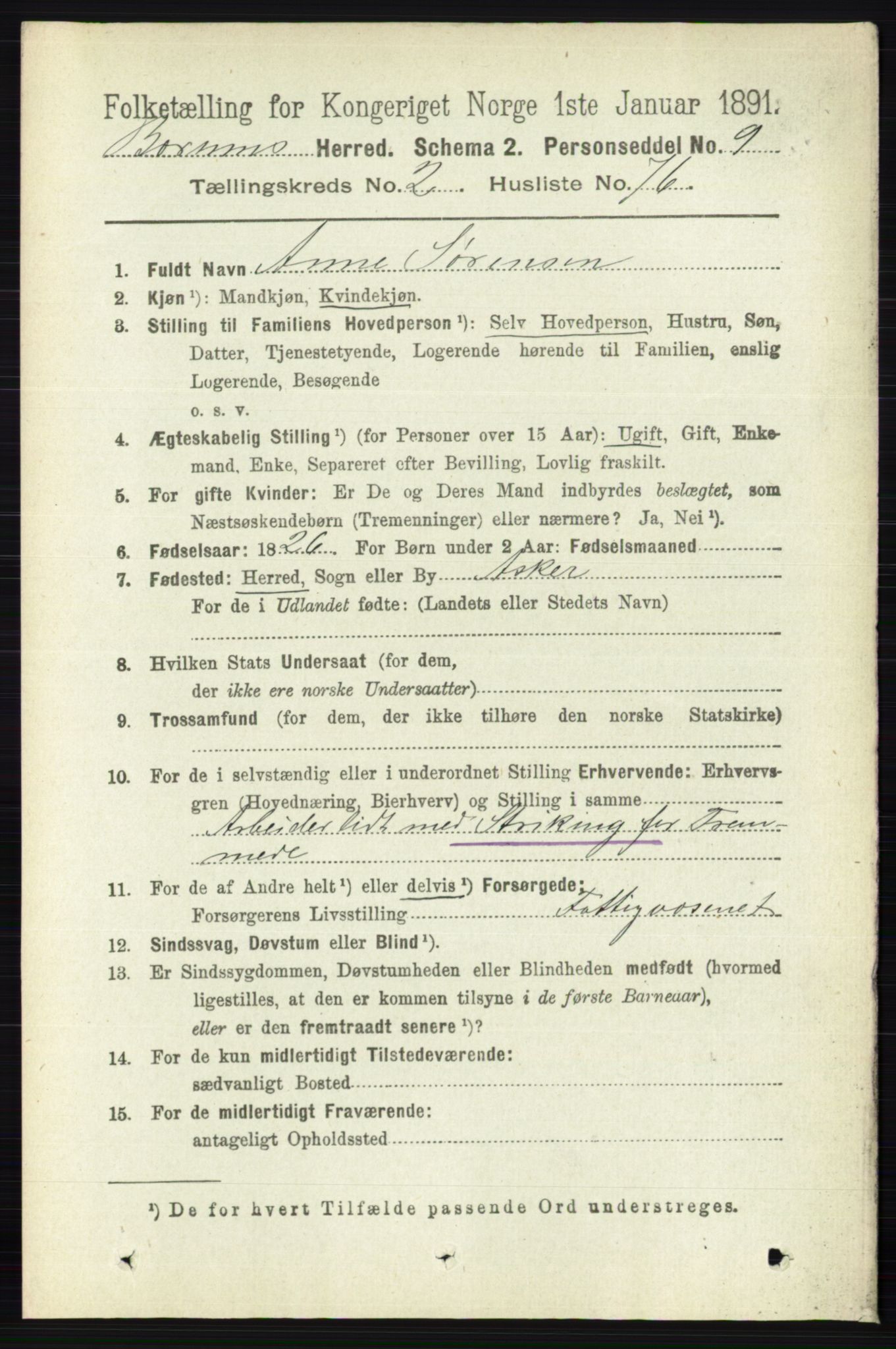 RA, 1891 census for 0219 Bærum, 1891, p. 1611