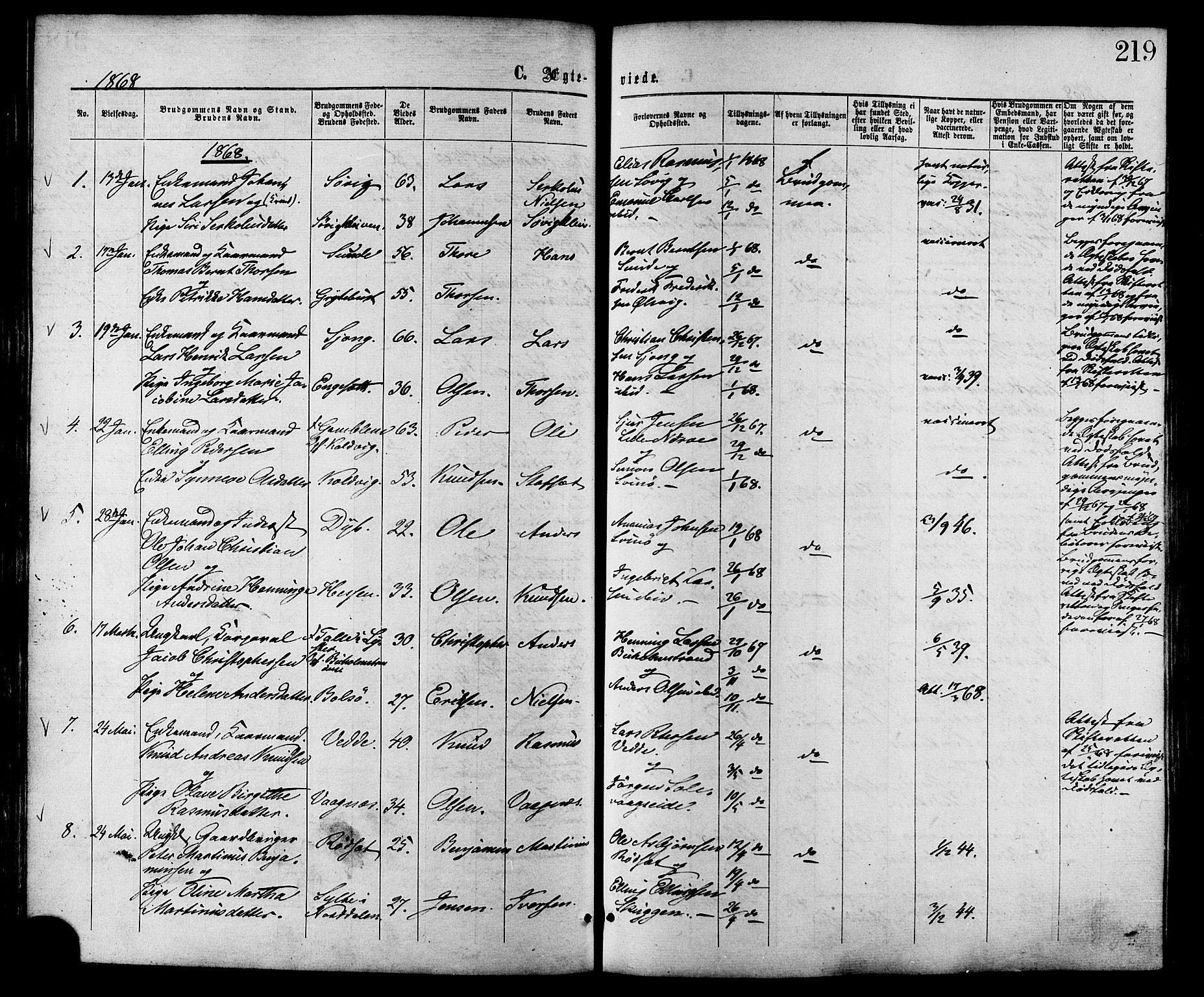 Ministerialprotokoller, klokkerbøker og fødselsregistre - Møre og Romsdal, SAT/A-1454/528/L0399: Parish register (official) no. 528A10, 1864-1879, p. 219