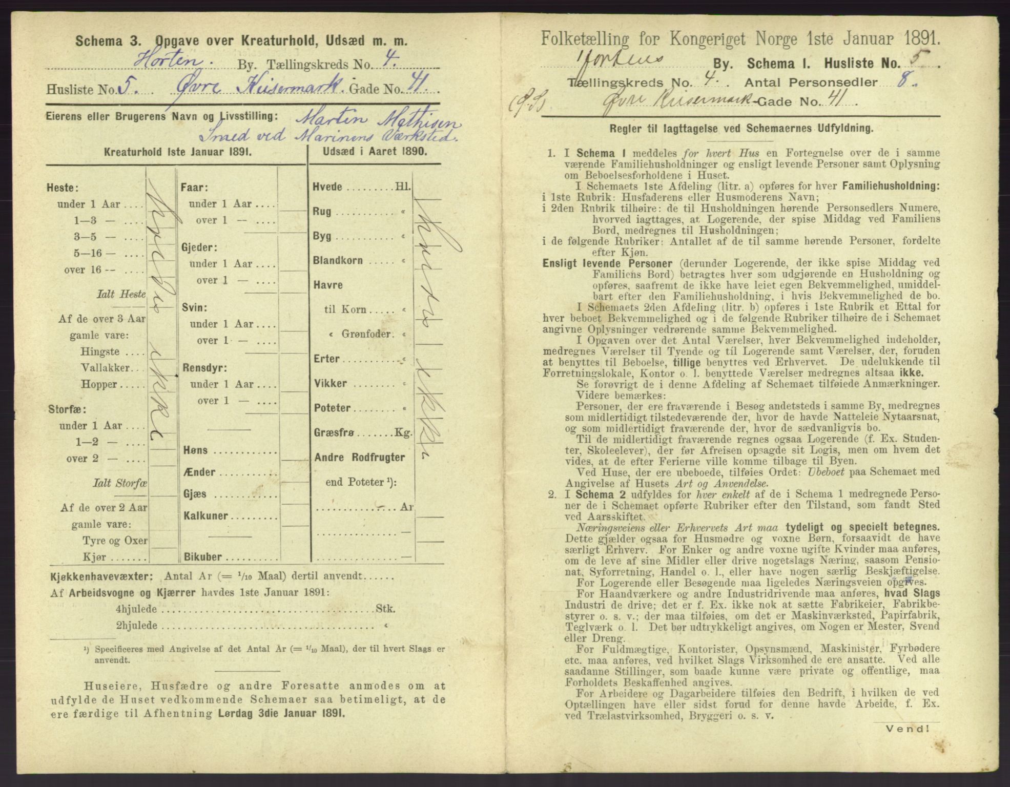 RA, 1891 census for 0703 Horten, 1891, p. 405