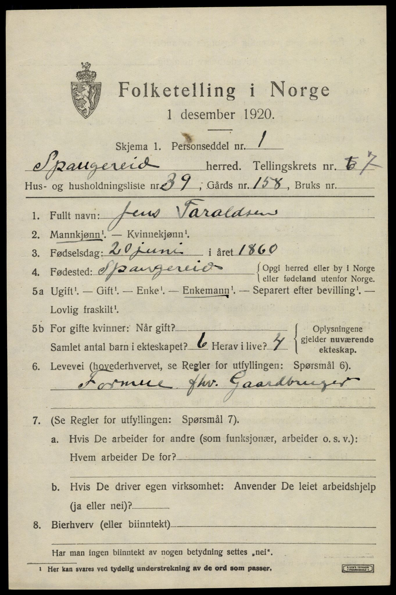 SAK, 1920 census for Spangereid, 1920, p. 2859