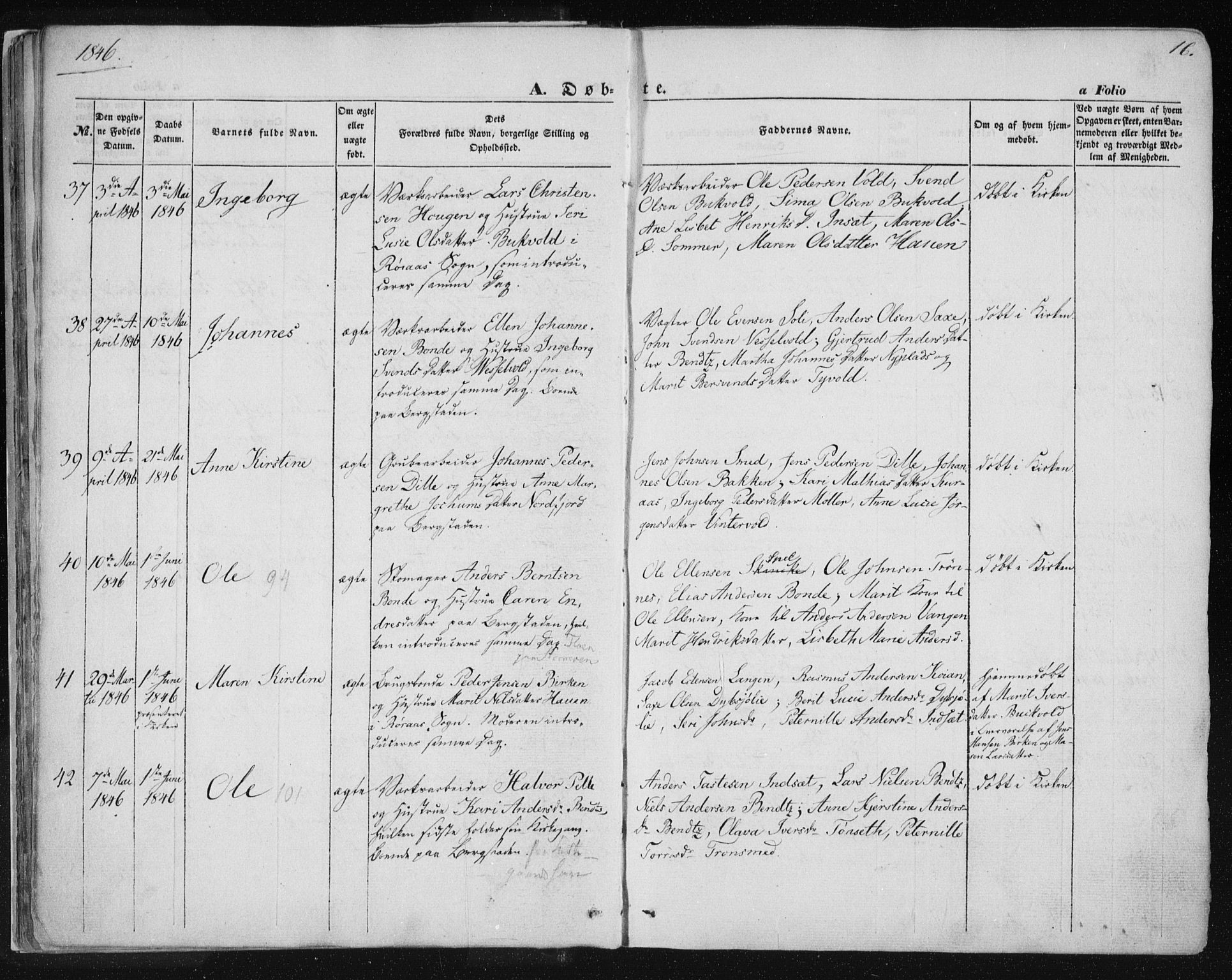 Ministerialprotokoller, klokkerbøker og fødselsregistre - Sør-Trøndelag, SAT/A-1456/681/L0931: Parish register (official) no. 681A09, 1845-1859, p. 16