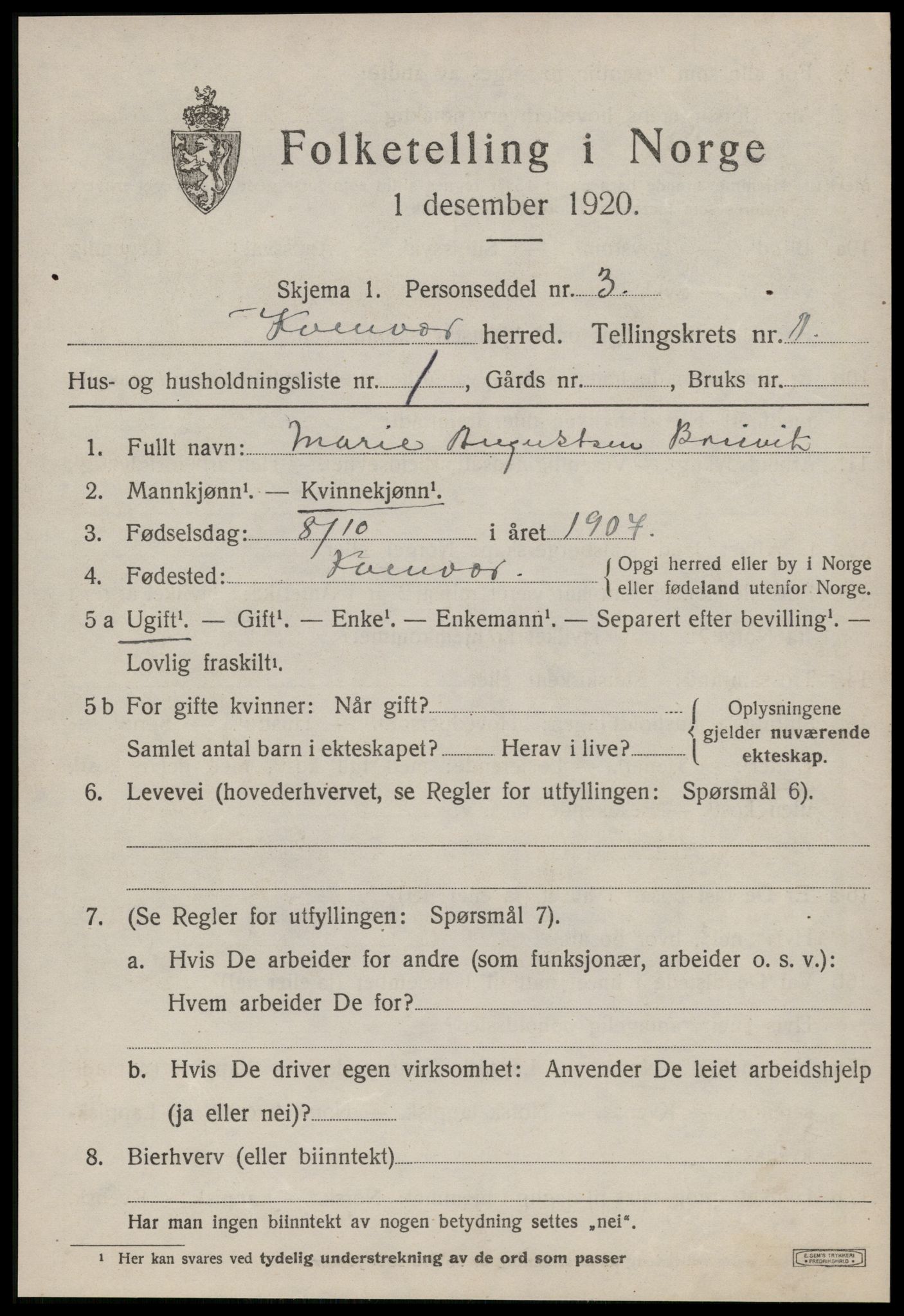 SAT, 1920 census for Kvenvær, 1920, p. 450