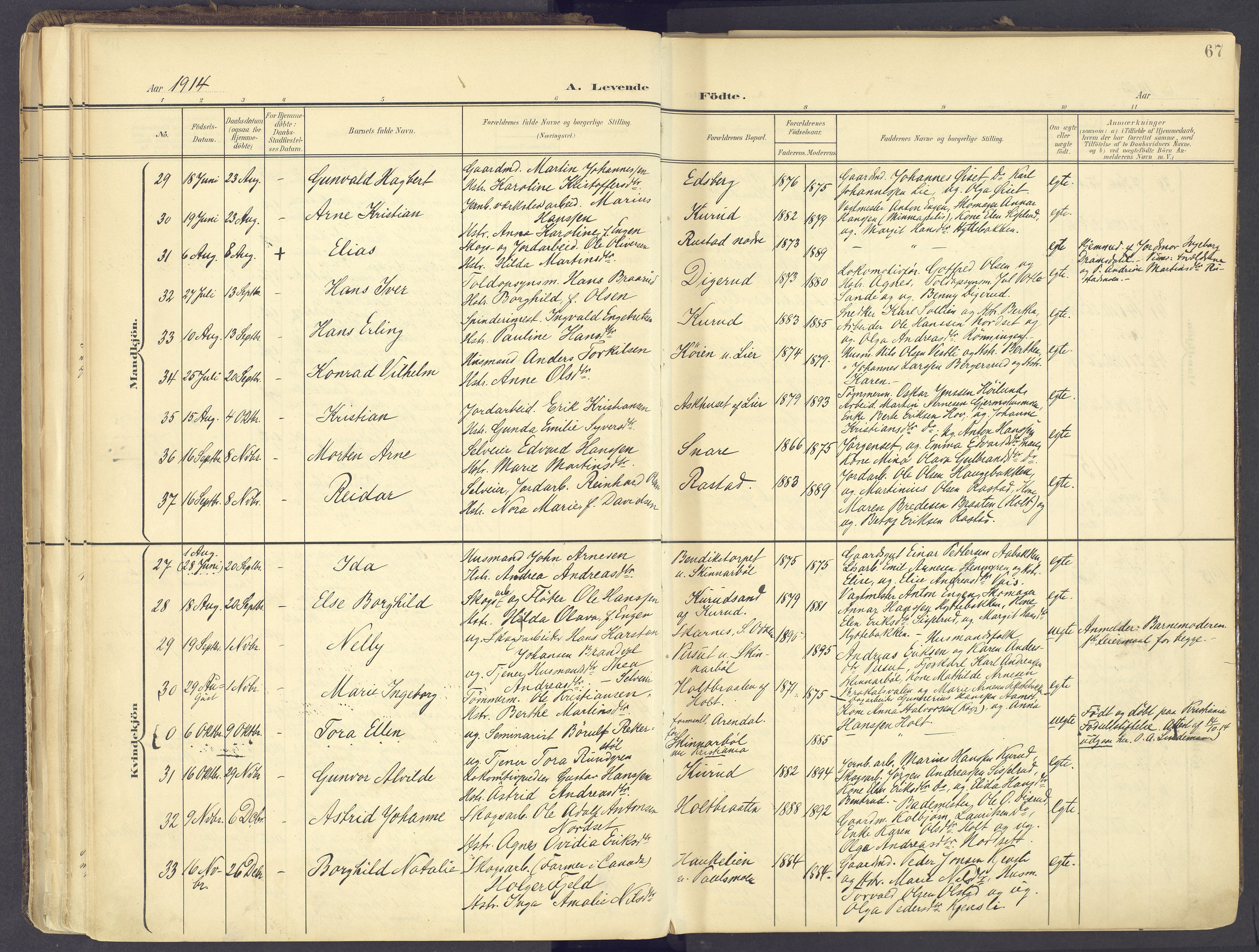 Vinger prestekontor, AV/SAH-PREST-024/H/Ha/Haa/L0017: Parish register (official) no. 17, 1901-1927, p. 67