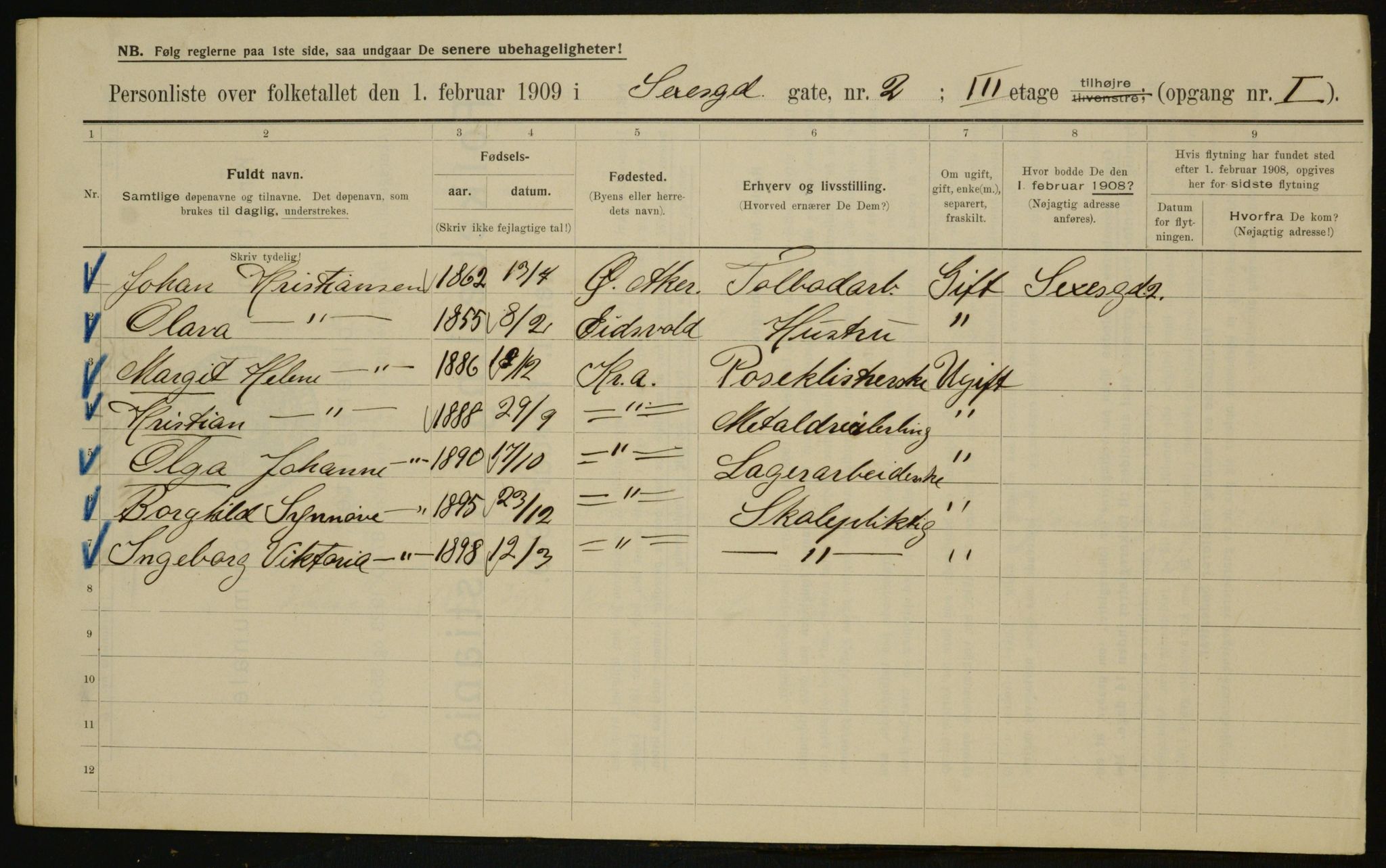 OBA, Municipal Census 1909 for Kristiania, 1909, p. 85914