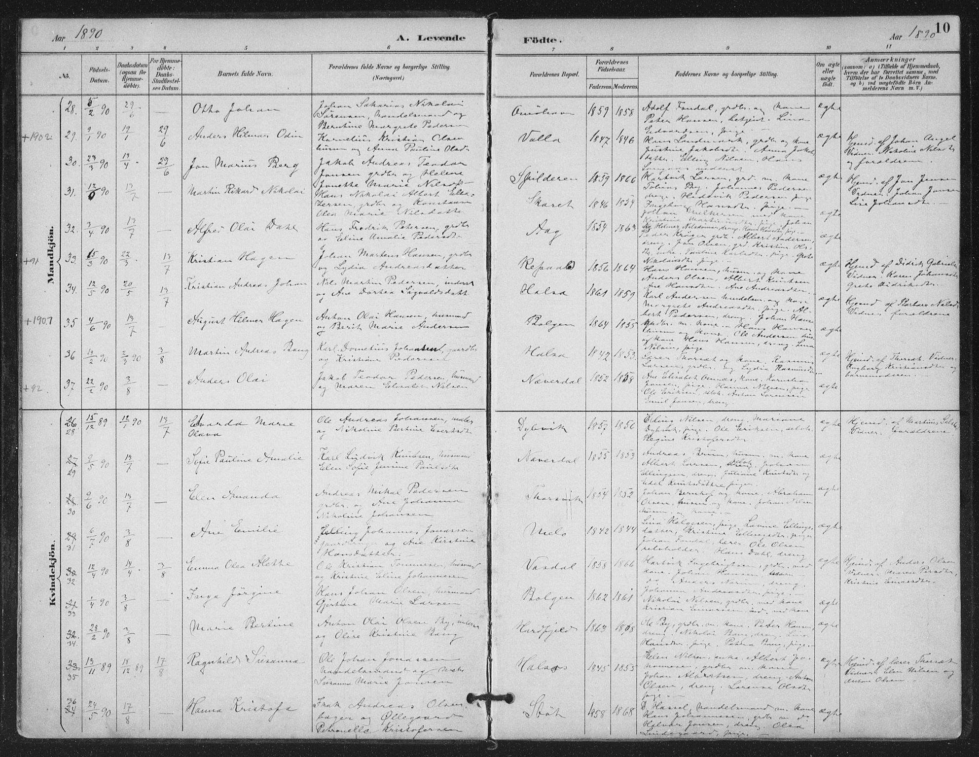 Ministerialprotokoller, klokkerbøker og fødselsregistre - Nordland, SAT/A-1459/843/L0628: Parish register (official) no. 843A03, 1889-1907, p. 10