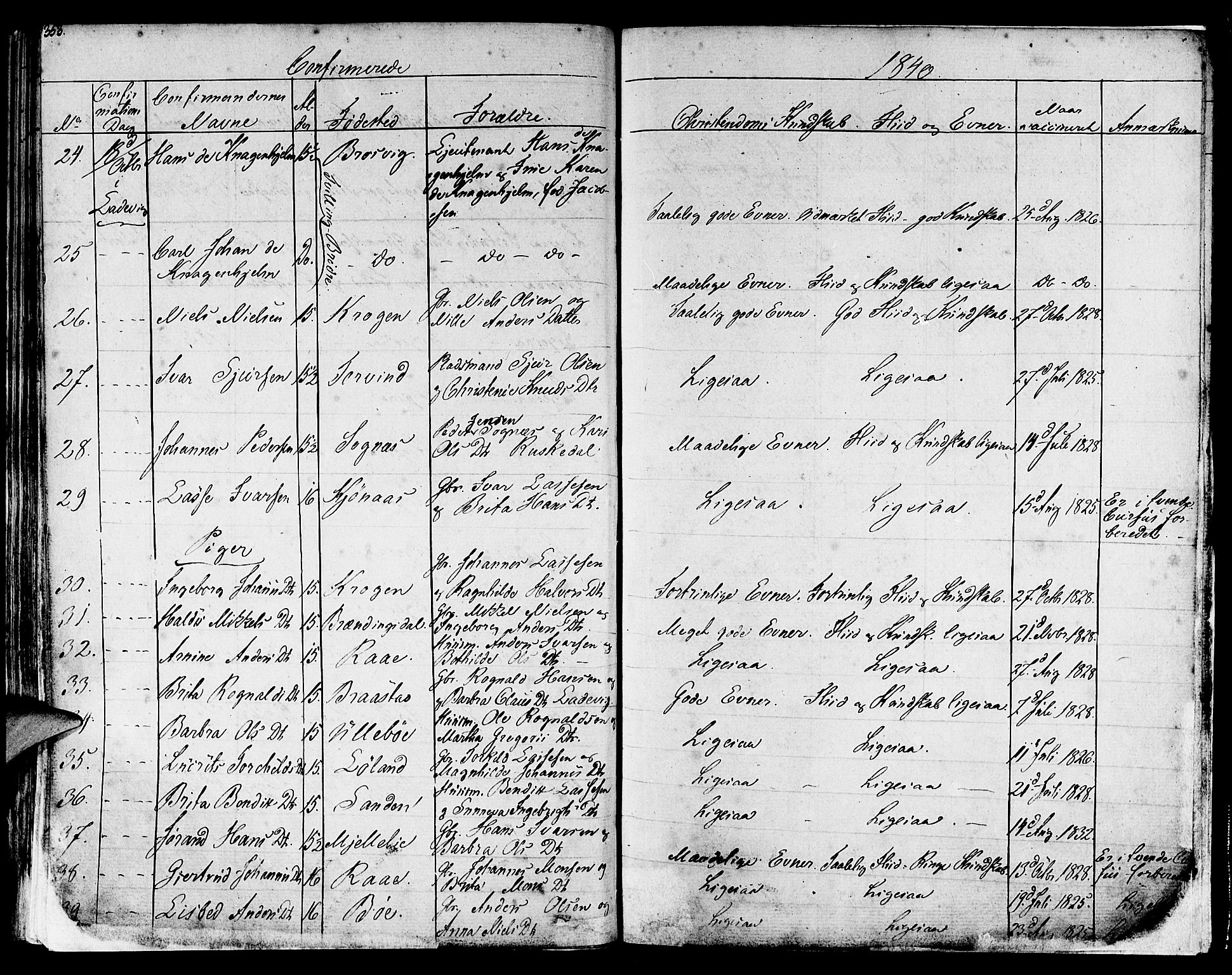 Lavik sokneprestembete, SAB/A-80901: Parish register (official) no. A 2I, 1821-1842, p. 353