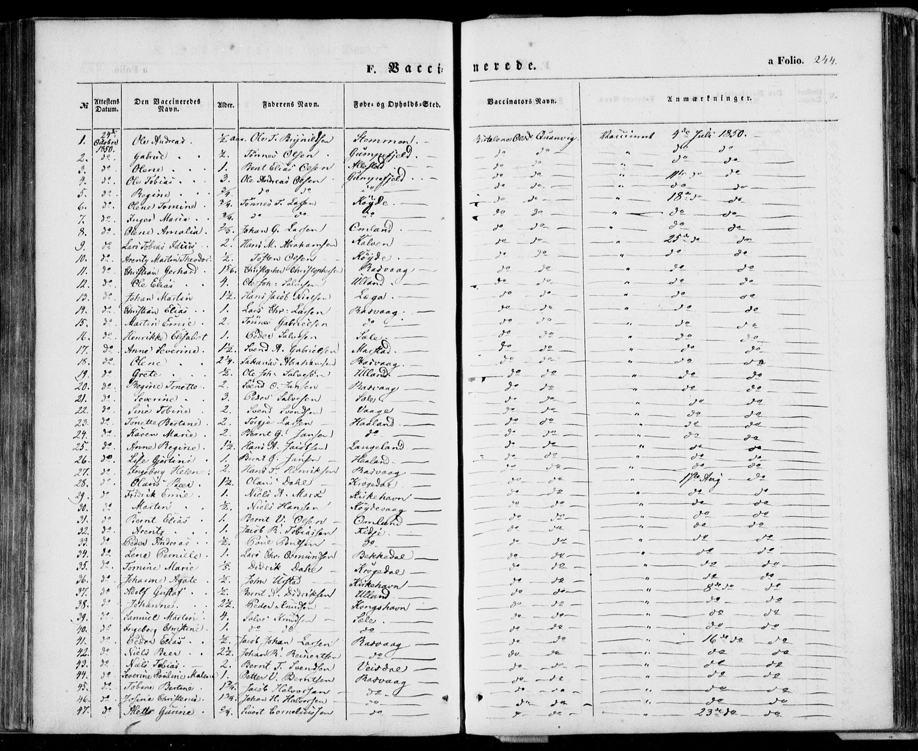 Flekkefjord sokneprestkontor, SAK/1111-0012/F/Fa/Fab/L0004: Parish register (official) no. A 4, 1850-1875, p. 244