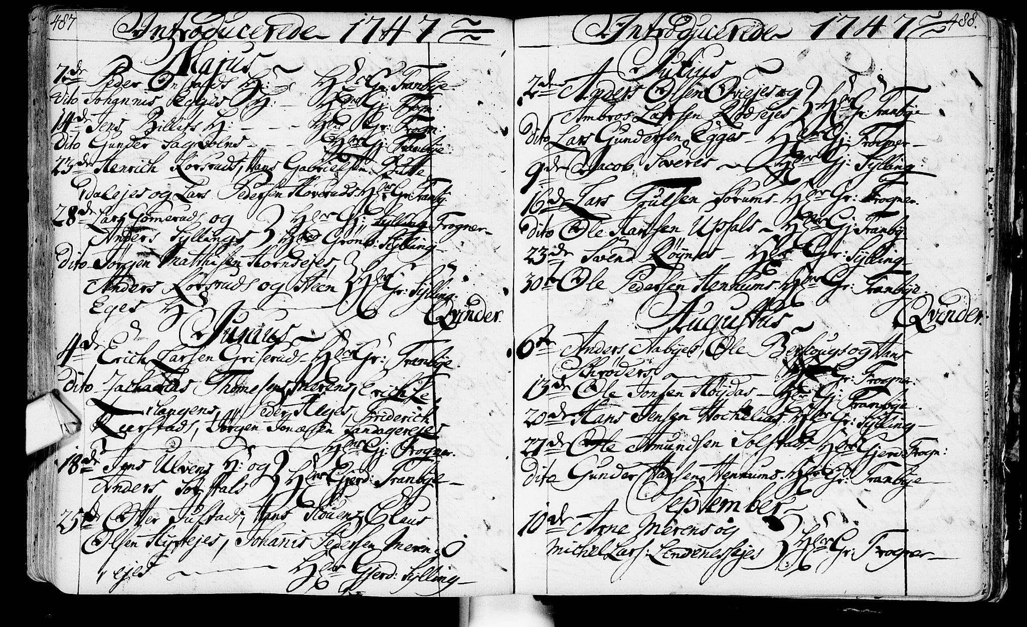 Lier kirkebøker, AV/SAKO-A-230/F/Fa/L0003: Parish register (official) no. I 3, 1727-1748, p. 487-488