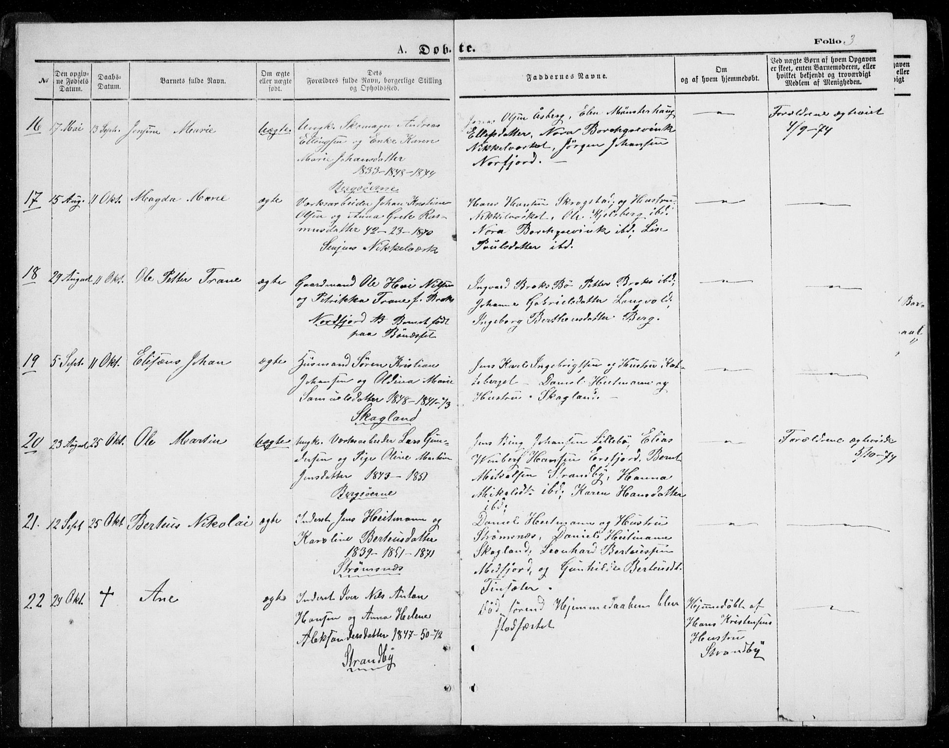 Berg sokneprestkontor, AV/SATØ-S-1318/G/Ga/Gab/L0003klokker: Parish register (copy) no. 3, 1874-1886, p. 3