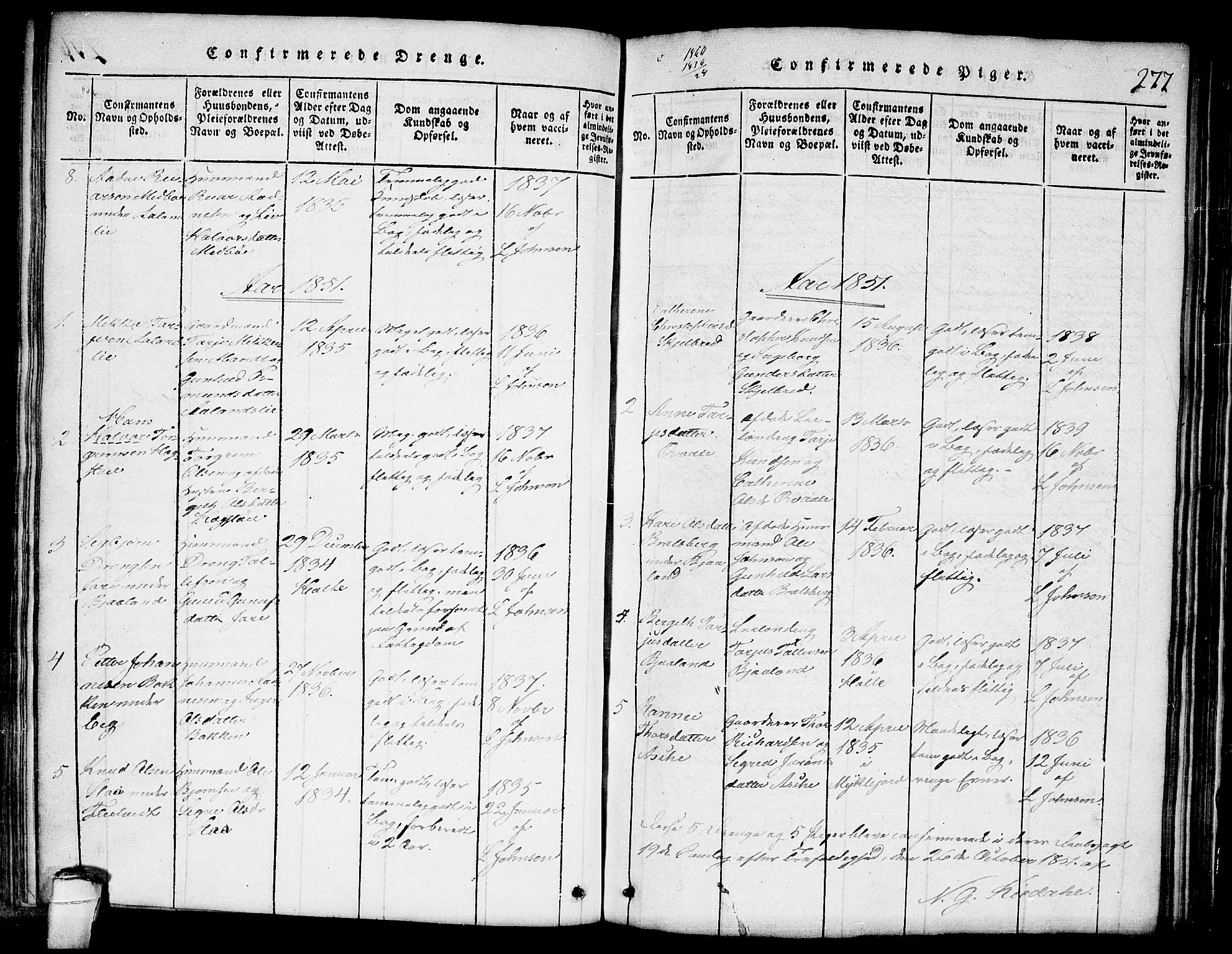 Lårdal kirkebøker, AV/SAKO-A-284/G/Ga/L0001: Parish register (copy) no. I 1, 1815-1861, p. 277