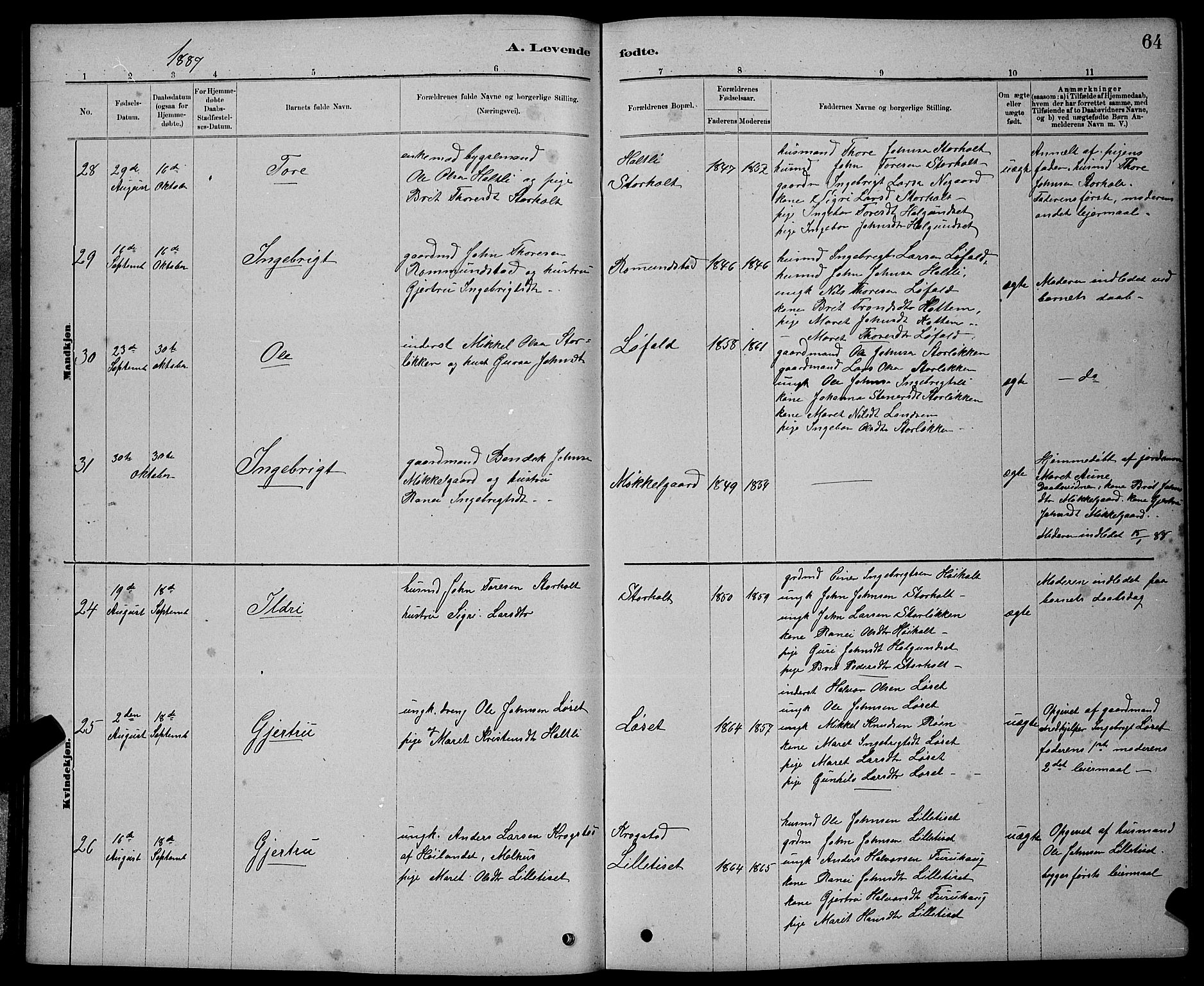 Ministerialprotokoller, klokkerbøker og fødselsregistre - Møre og Romsdal, AV/SAT-A-1454/598/L1077: Parish register (copy) no. 598C02, 1879-1891, p. 64