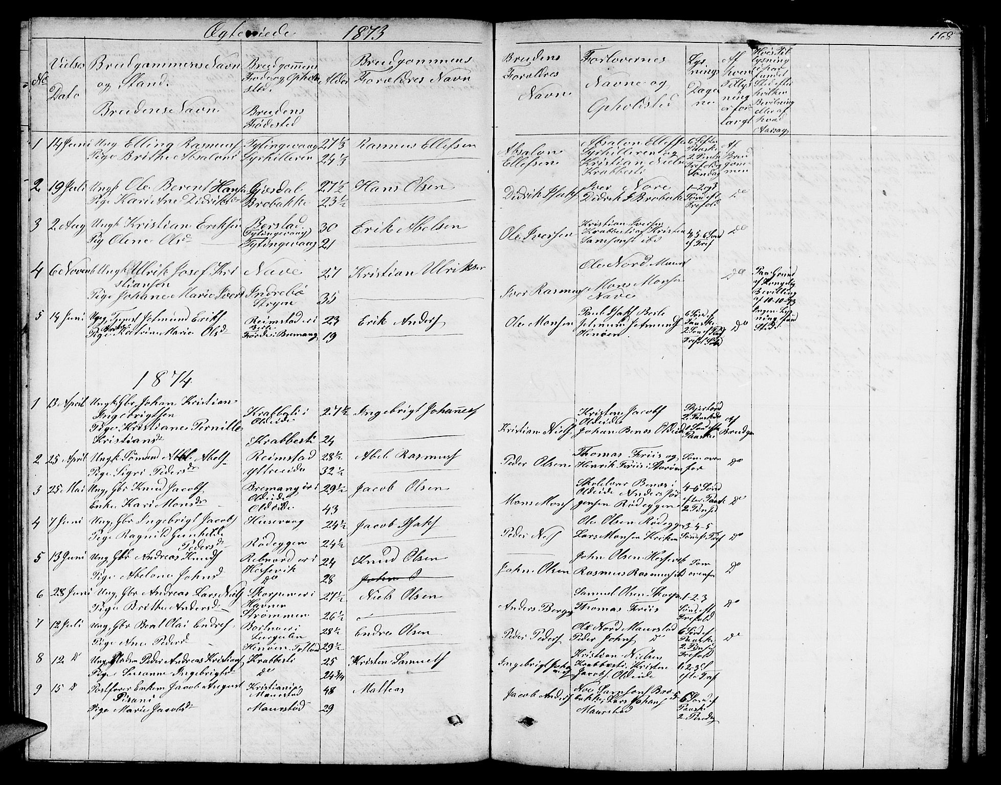 Davik sokneprestembete, AV/SAB-A-79701/H/Hab/Habc/L0001: Parish register (copy) no. C 1, 1866-1888, p. 168