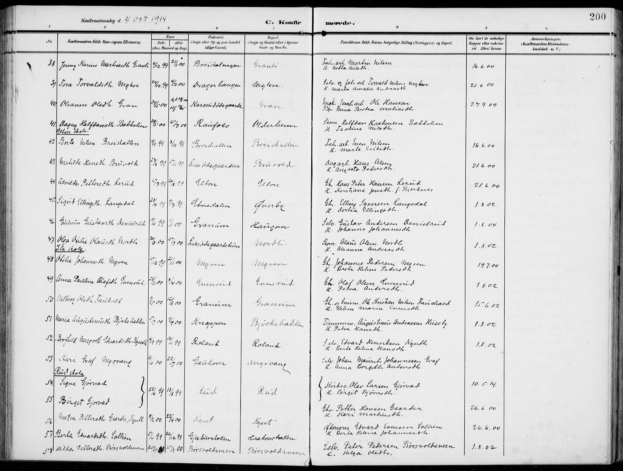 Vestre Toten prestekontor, AV/SAH-PREST-108/H/Ha/Haa/L0014: Parish register (official) no. 14, 1907-1920, p. 200