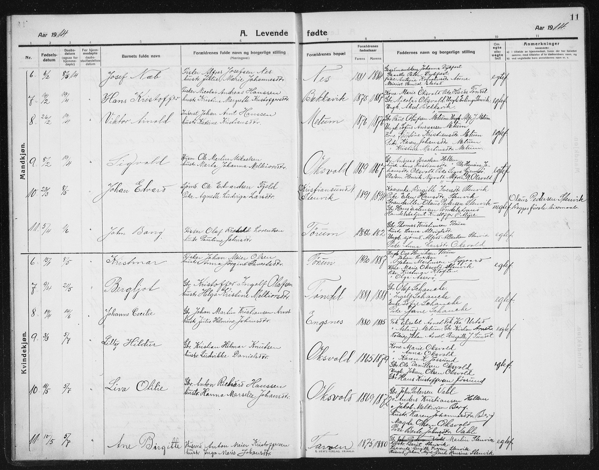 Ministerialprotokoller, klokkerbøker og fødselsregistre - Sør-Trøndelag, SAT/A-1456/652/L0654: Parish register (copy) no. 652C02, 1910-1937, p. 11