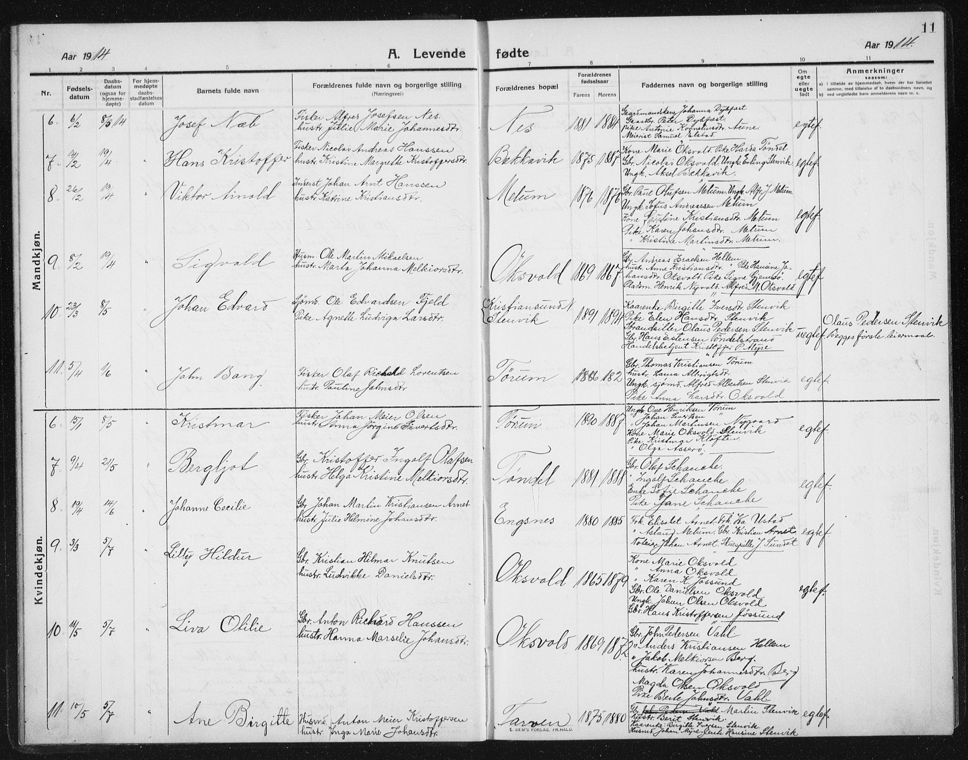 Ministerialprotokoller, klokkerbøker og fødselsregistre - Sør-Trøndelag, AV/SAT-A-1456/652/L0654: Parish register (copy) no. 652C02, 1910-1937, p. 11