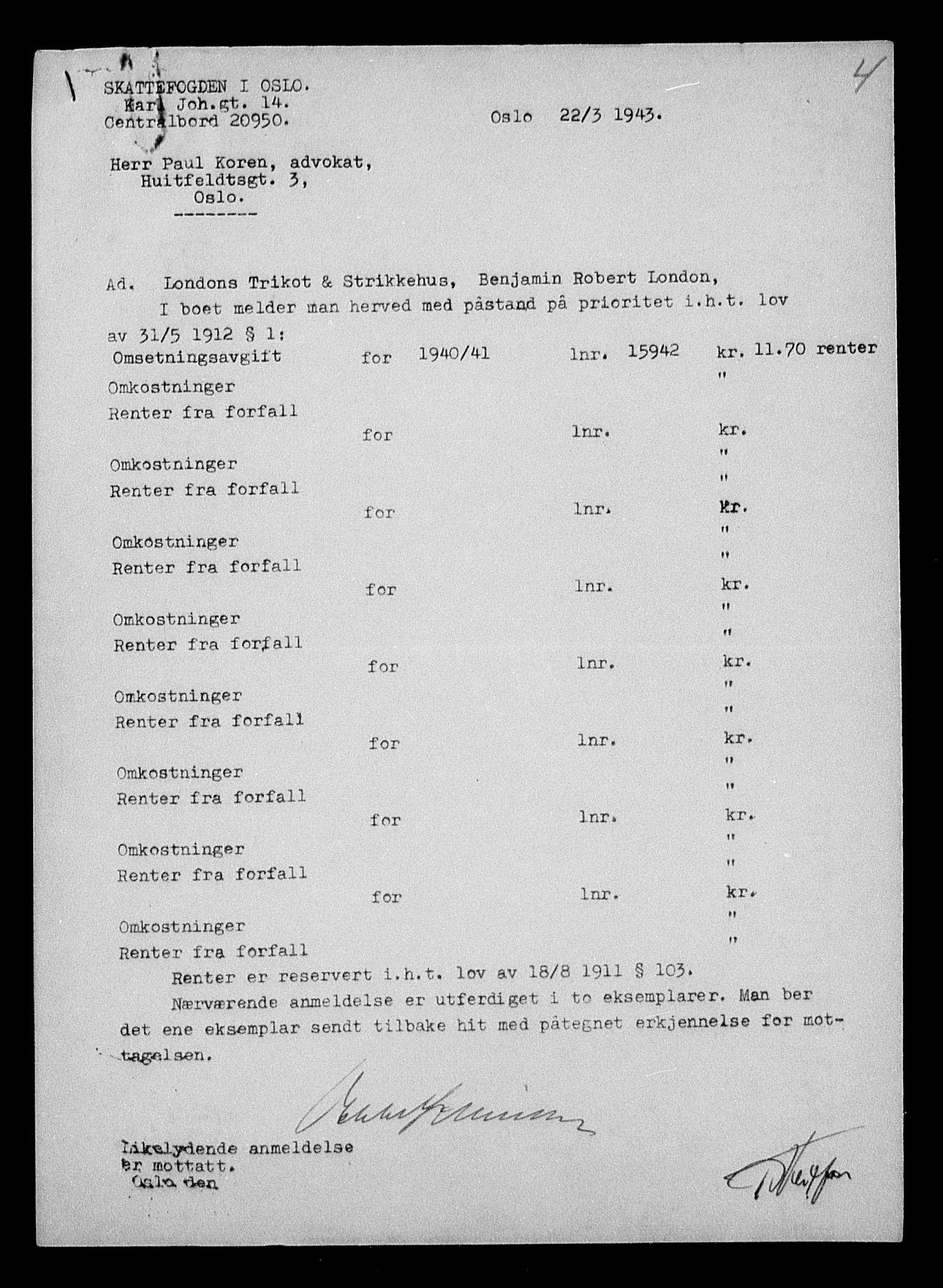 Justisdepartementet, Tilbakeføringskontoret for inndratte formuer, AV/RA-S-1564/H/Hc/Hcc/L0960: --, 1945-1947, p. 289