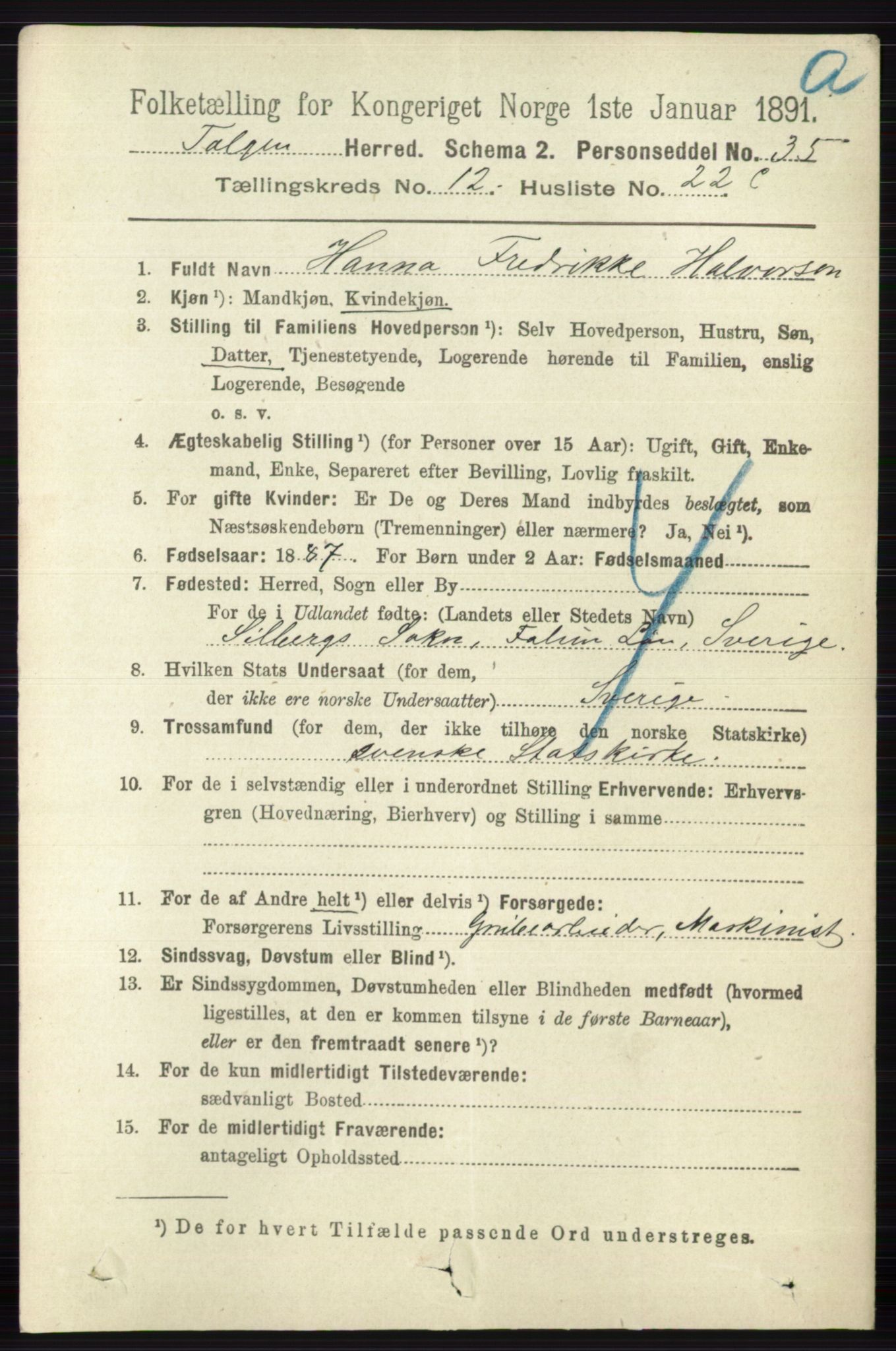 RA, 1891 census for 0436 Tolga, 1891, p. 3842