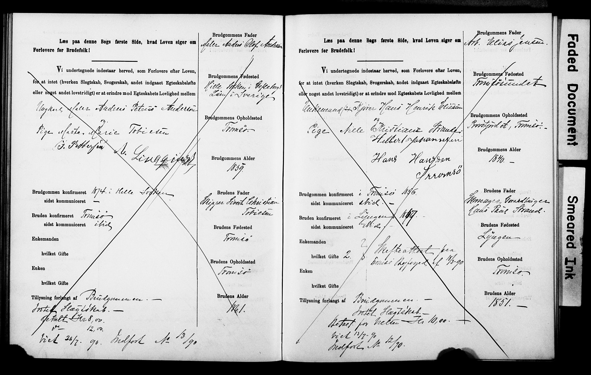 Tromsø sokneprestkontor/stiftsprosti/domprosti, AV/SATØ-S-1343/H/Hc/L0099/0001: Banns register no. 99.1, 1886-1892