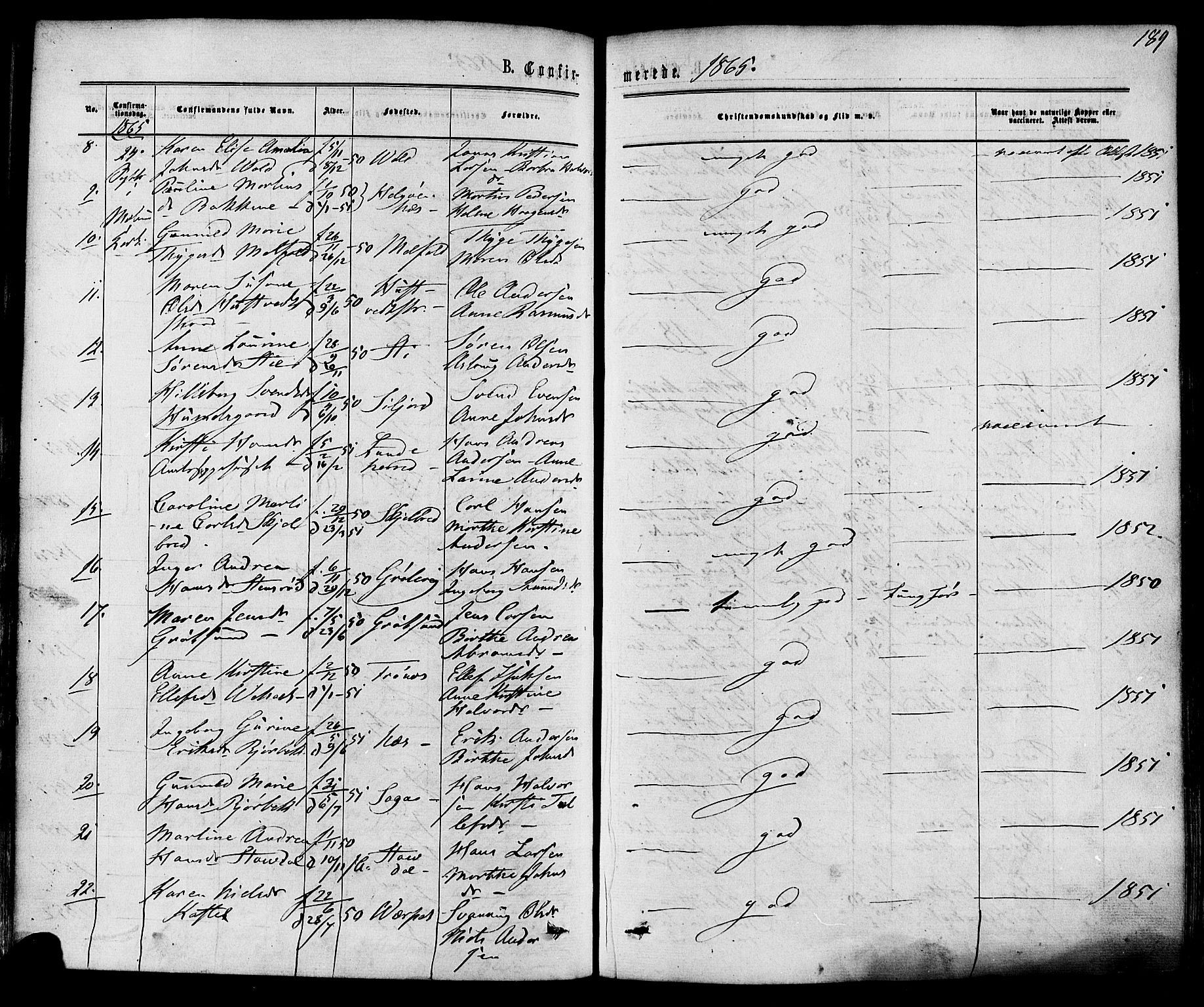 Solum kirkebøker, AV/SAKO-A-306/F/Fa/L0008: Parish register (official) no. I 8, 1865-1876, p. 189