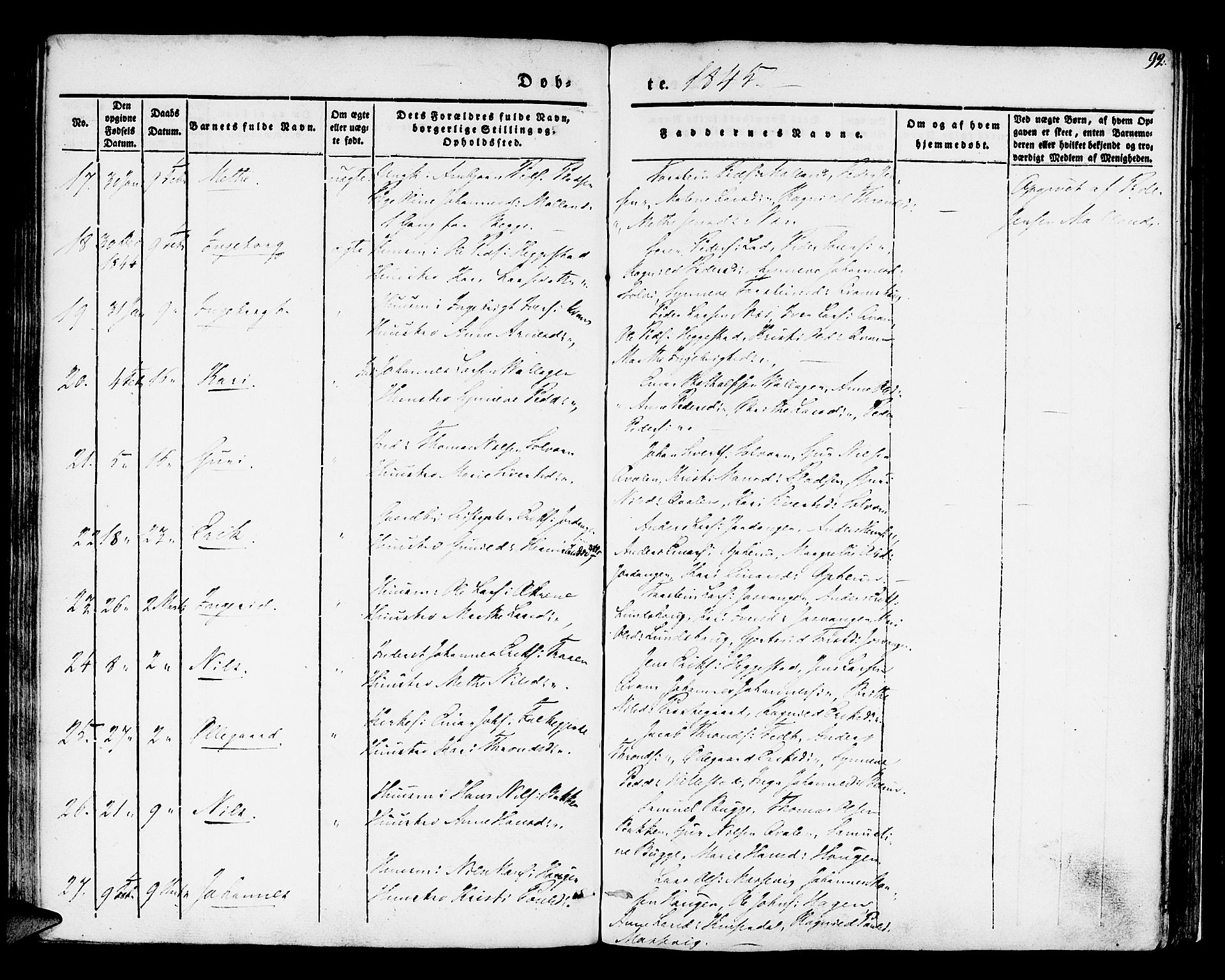 Hafslo sokneprestembete, AV/SAB-A-80301/H/Haa/Haaa/L0005: Parish register (official) no. A 5, 1834-1852, p. 92