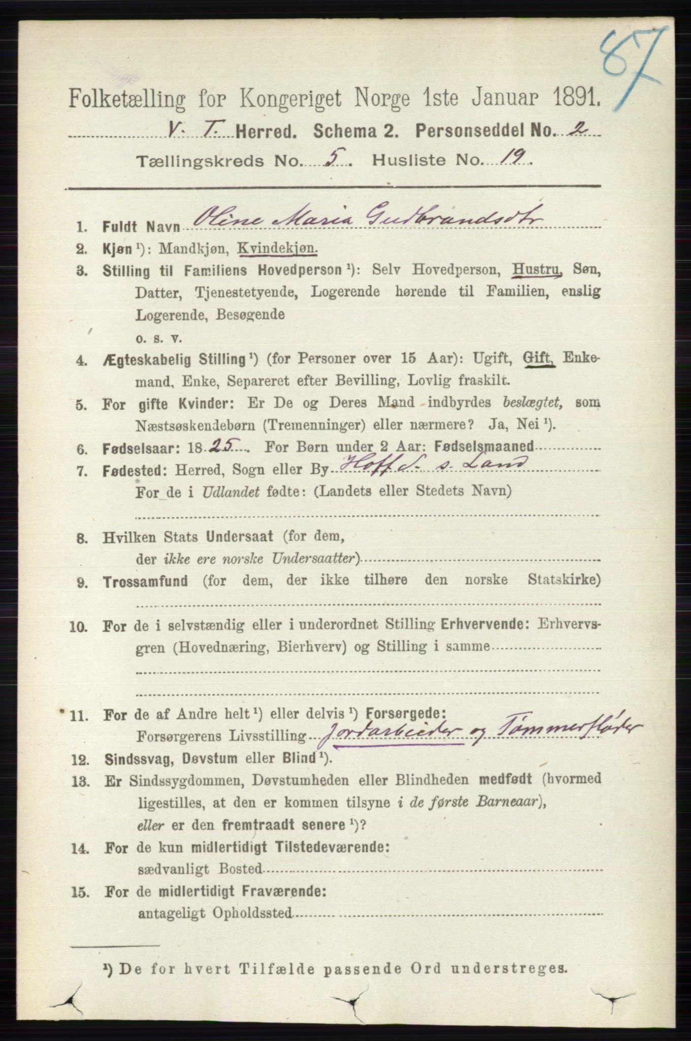 RA, 1891 census for 0529 Vestre Toten, 1891, p. 3323