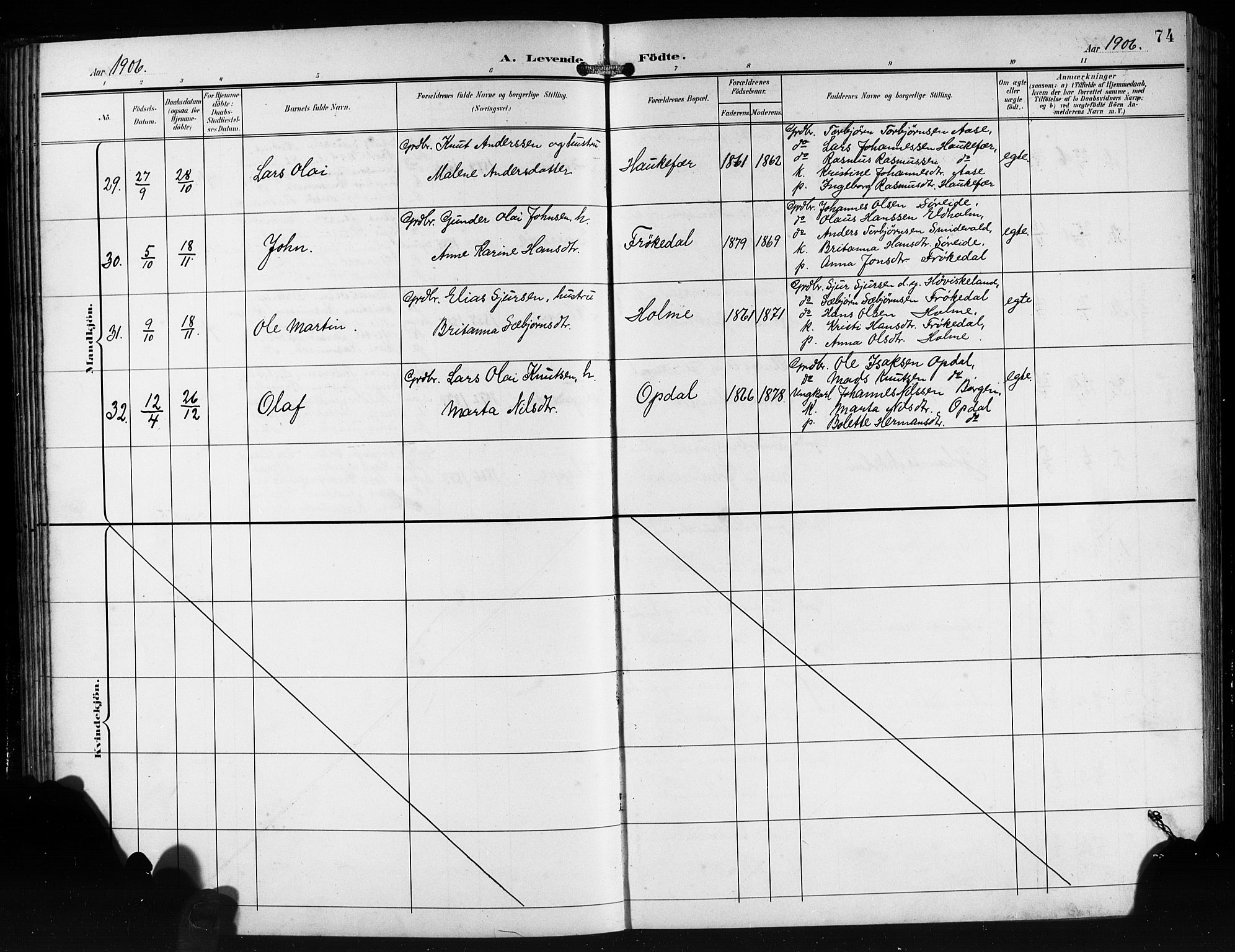 Tysnes sokneprestembete, AV/SAB-A-78601/H/Hab: Parish register (copy) no. E 3, 1897-1913, p. 74