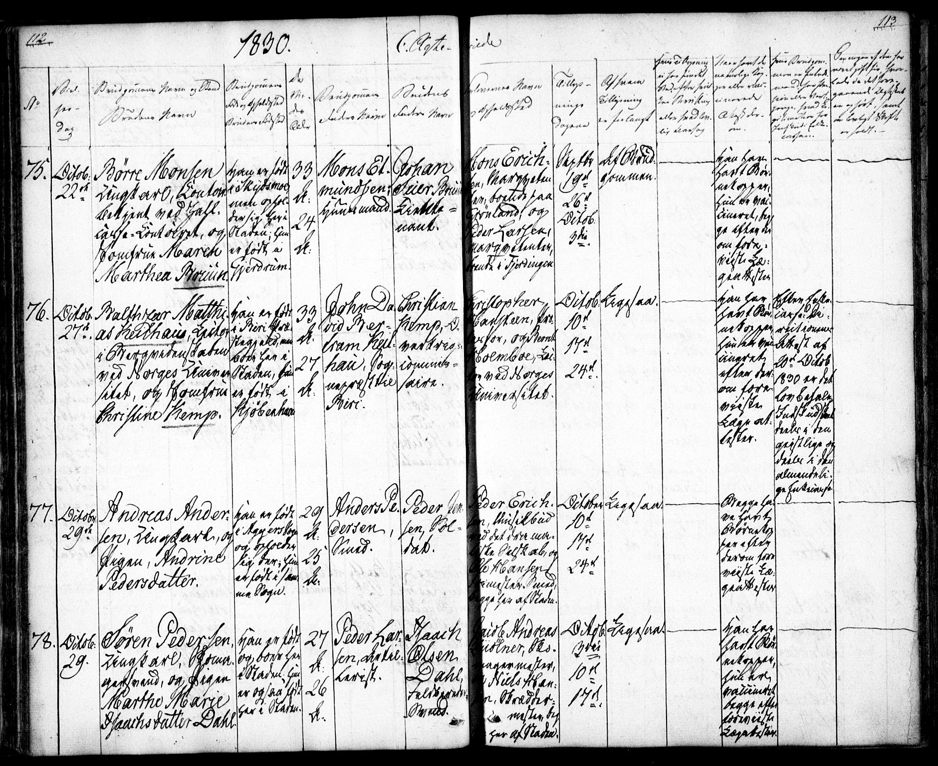 Oslo domkirke Kirkebøker, SAO/A-10752/F/Fa/L0019: Parish register (official) no. 19, 1828-1847, p. 112-113