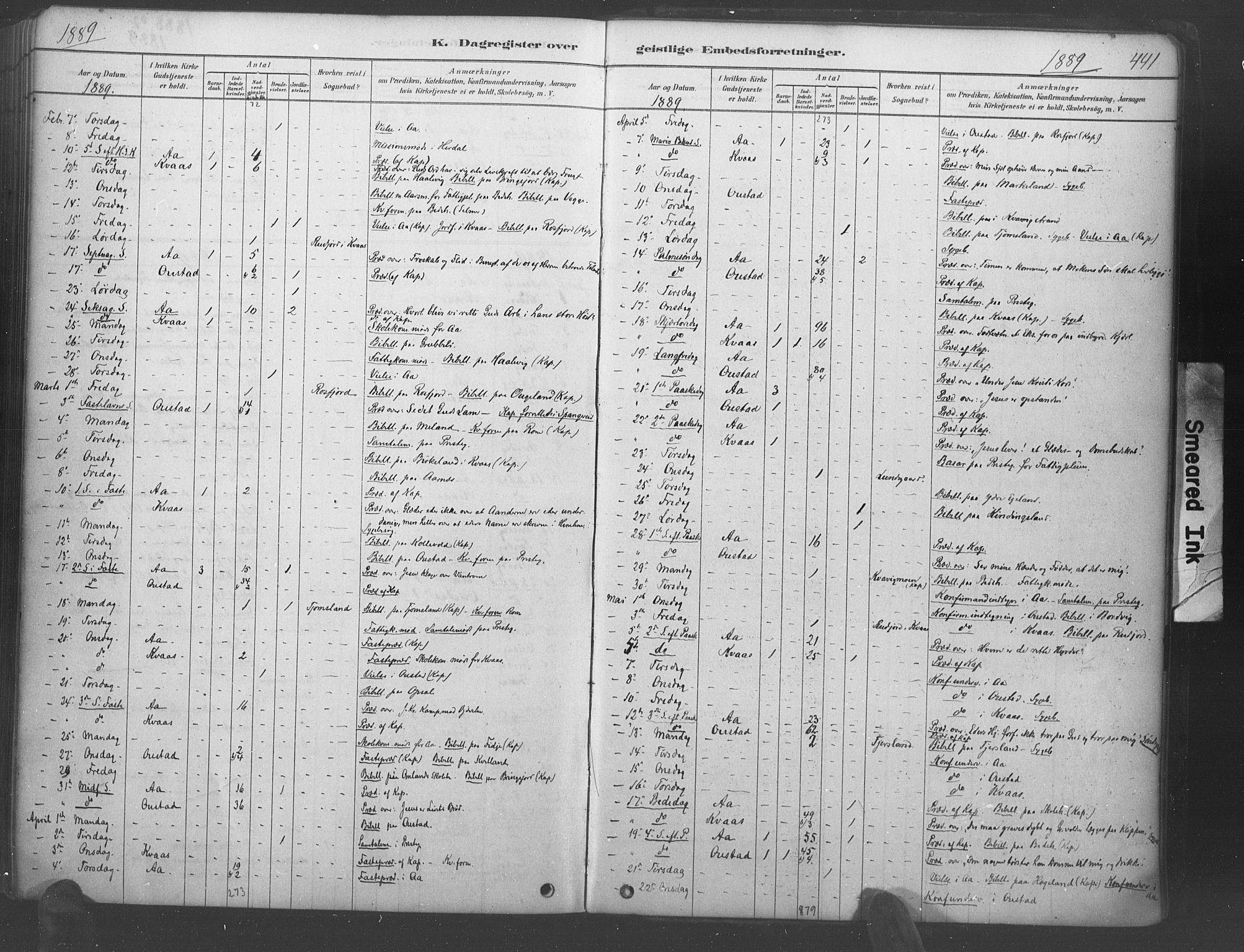 Lyngdal sokneprestkontor, AV/SAK-1111-0029/F/Fa/Fac/L0011: Parish register (official) no. A 11, 1878-1893, p. 441