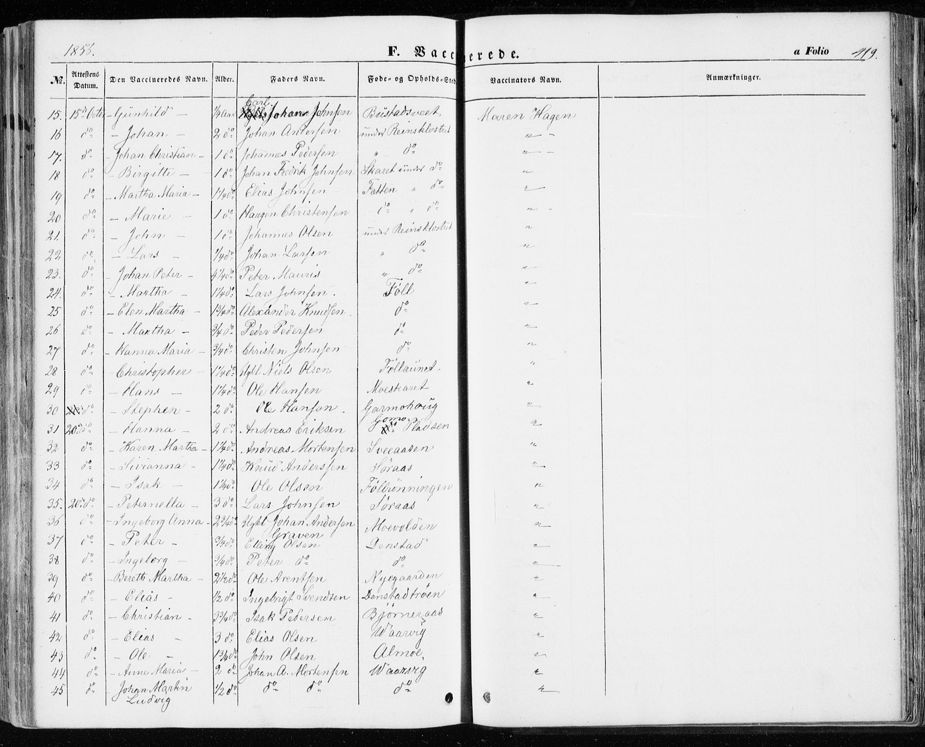 Ministerialprotokoller, klokkerbøker og fødselsregistre - Sør-Trøndelag, AV/SAT-A-1456/646/L0611: Parish register (official) no. 646A09, 1848-1857, p. 419