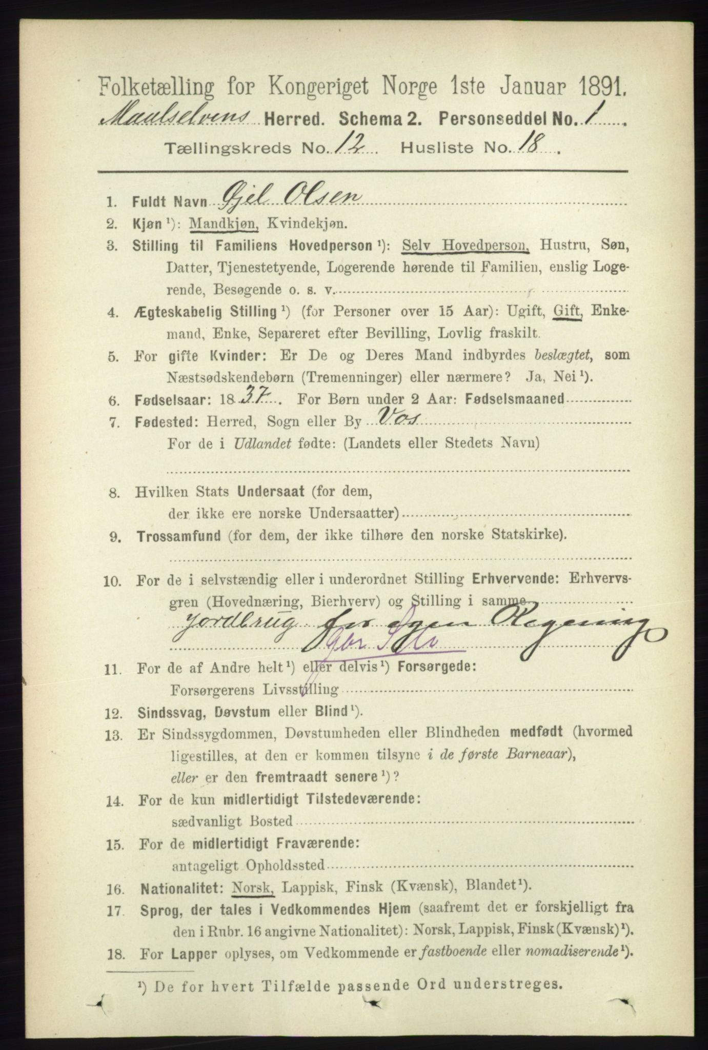 RA, 1891 census for 1924 Målselv, 1891, p. 3910