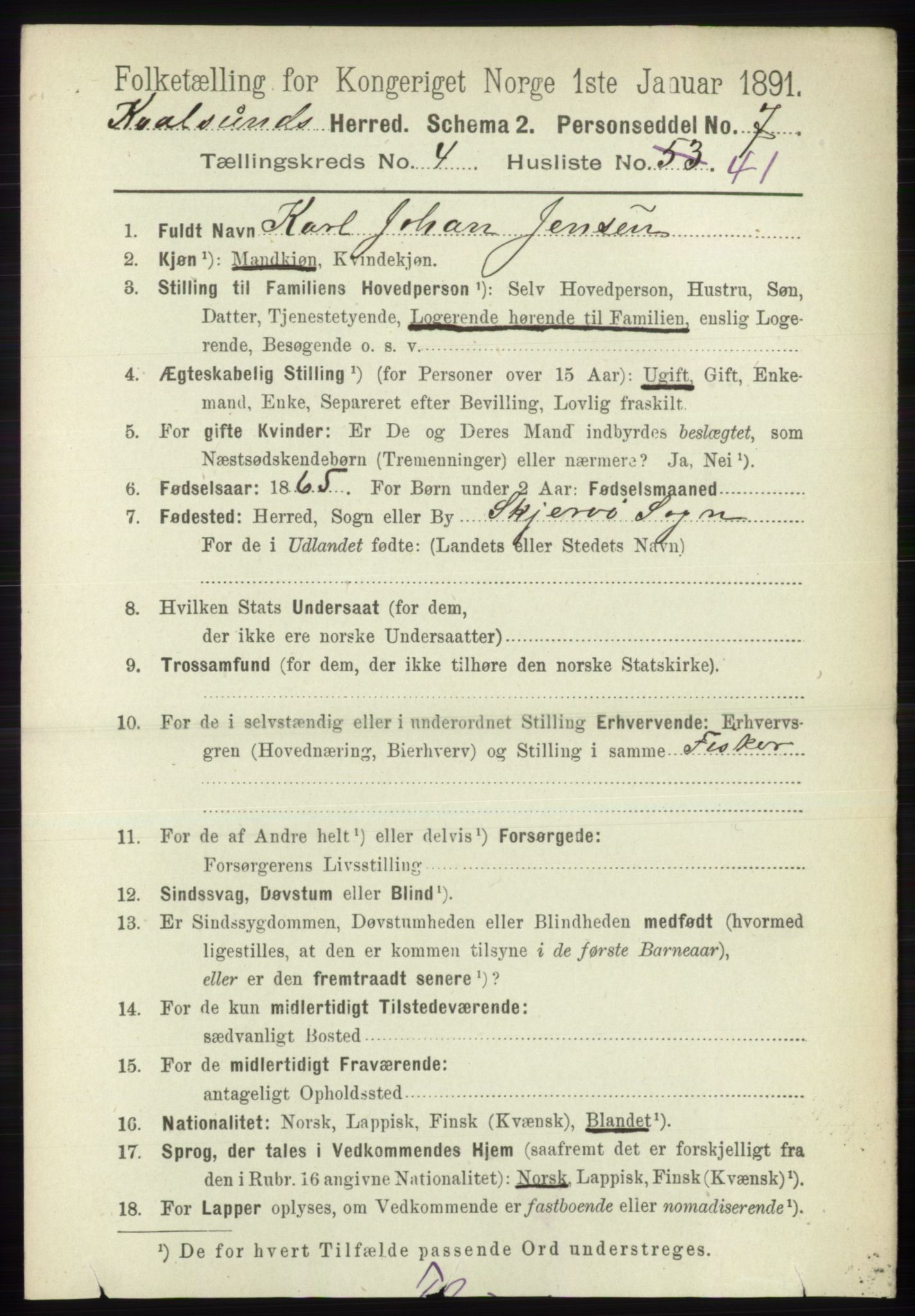 RA, 1891 census for 2017 Kvalsund, 1891, p. 441