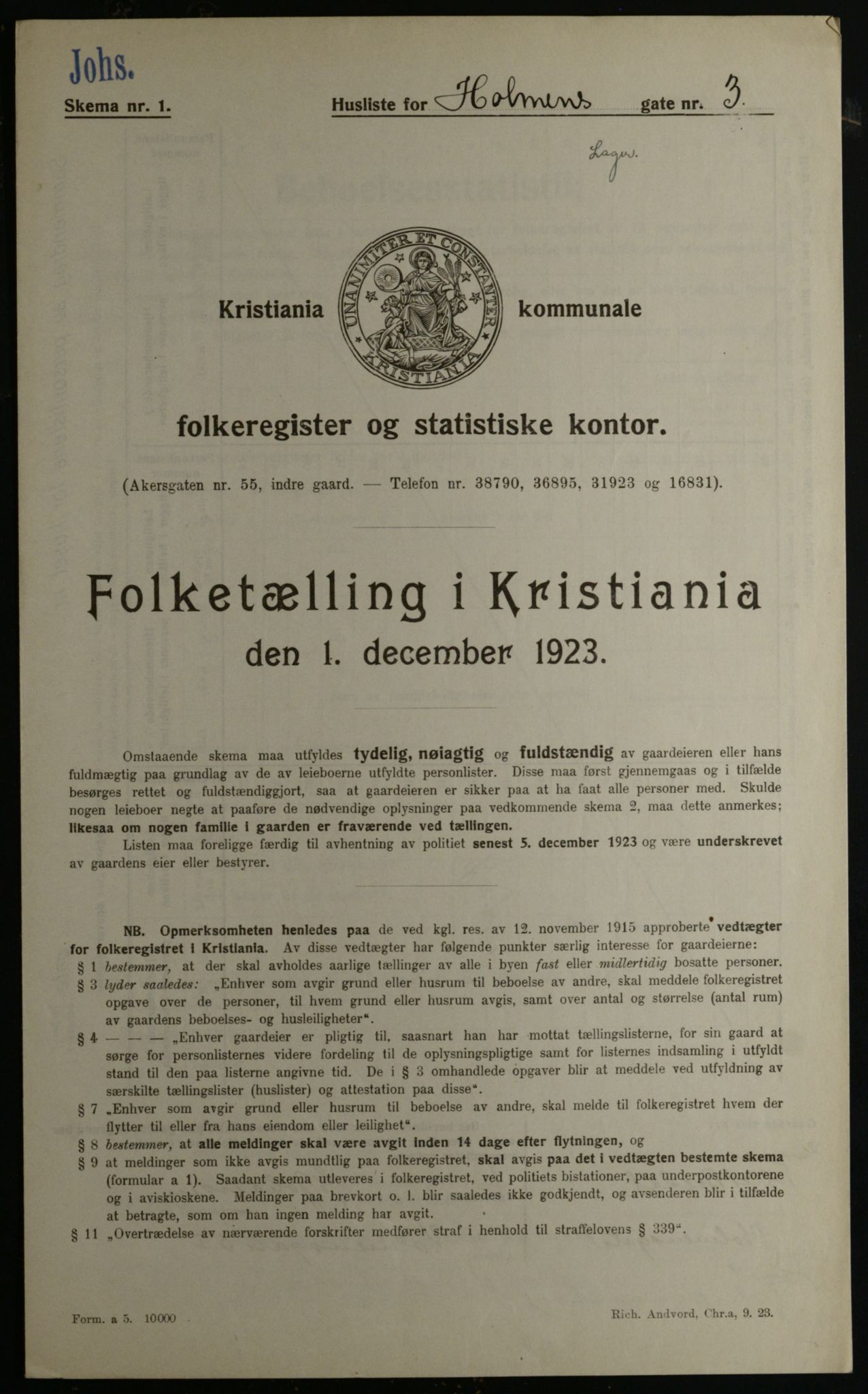 OBA, Municipal Census 1923 for Kristiania, 1923, p. 45650