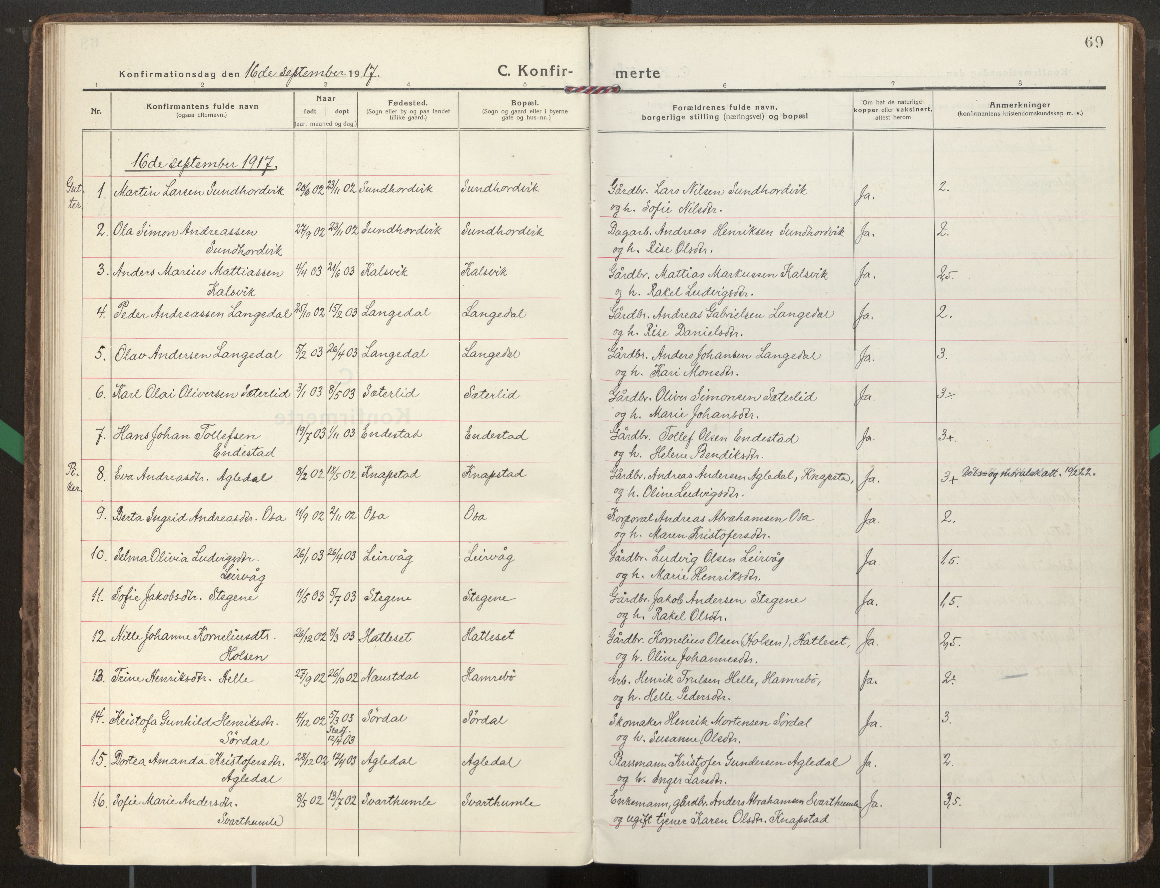 Kinn sokneprestembete, SAB/A-80801/H/Haa/Haae/L0002: Parish register (official) no. E 2, 1917-1937, p. 69