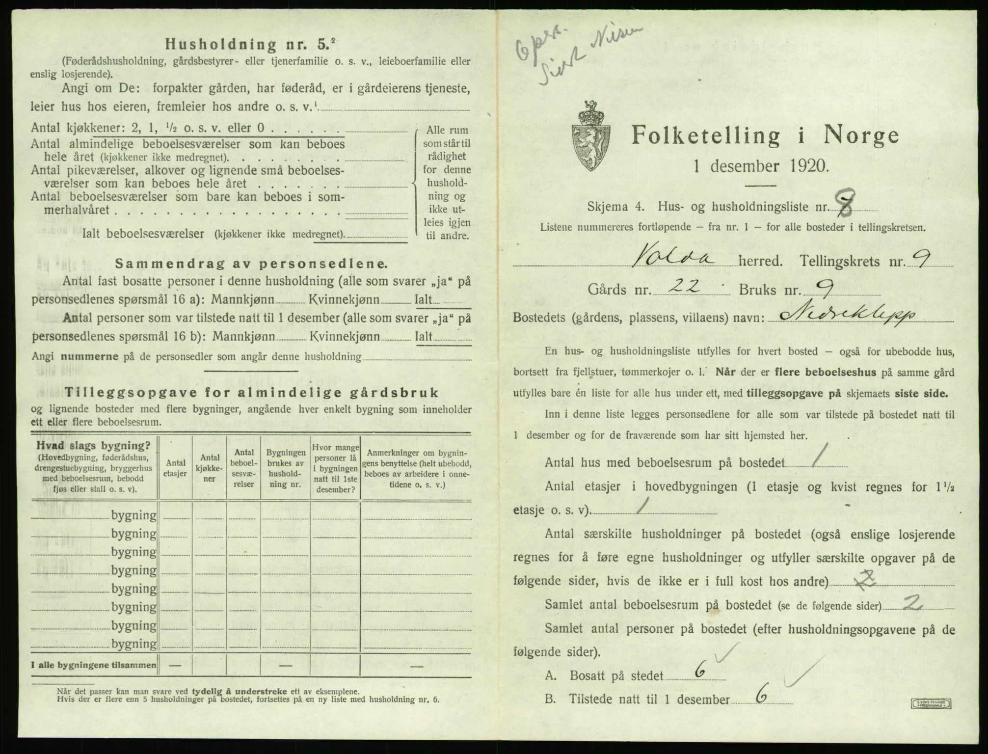 SAT, 1920 census for Volda, 1920, p. 784