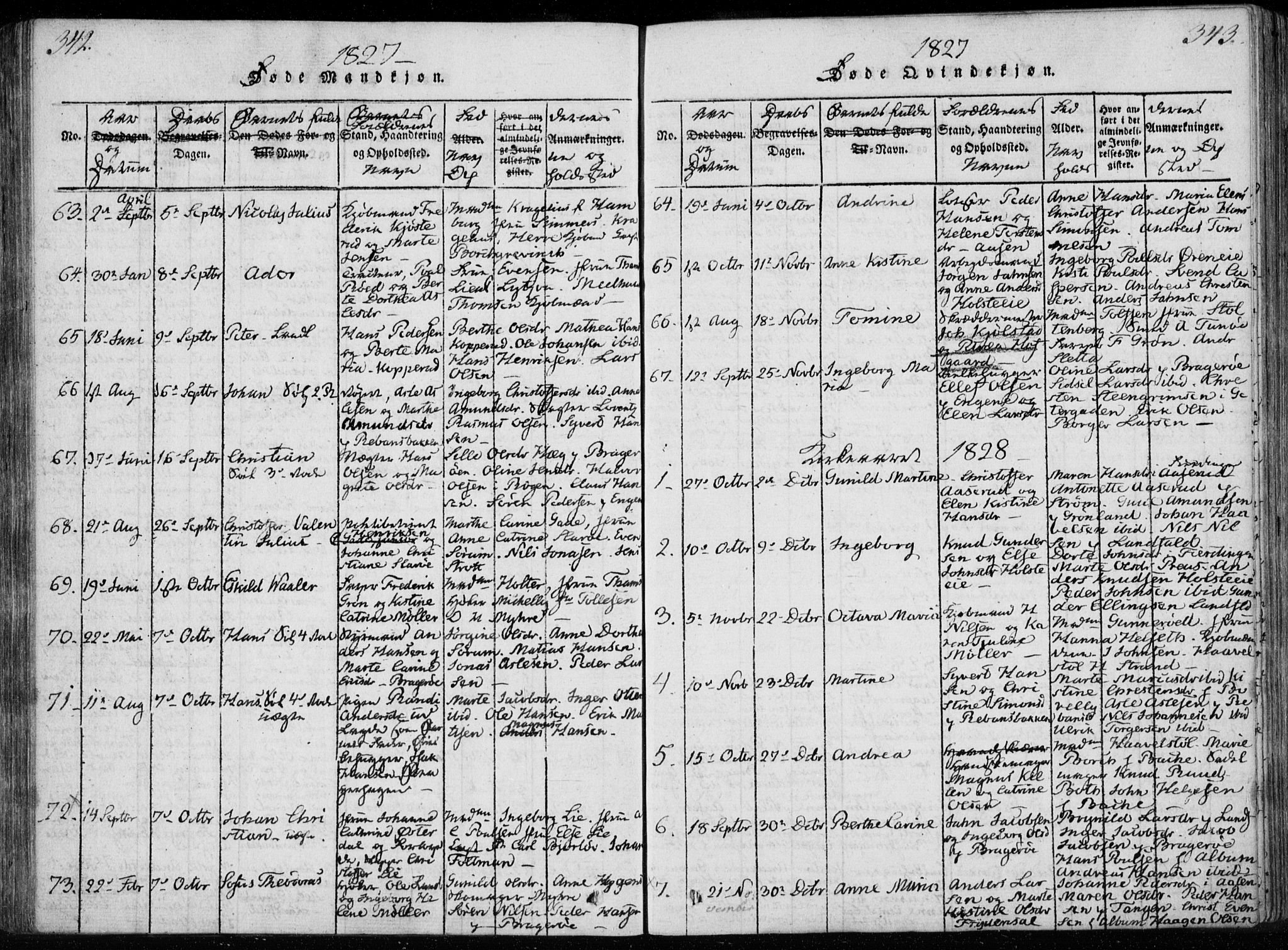 Bragernes kirkebøker, SAKO/A-6/F/Fa/L0007: Parish register (official) no. I 7, 1815-1829, p. 342-343