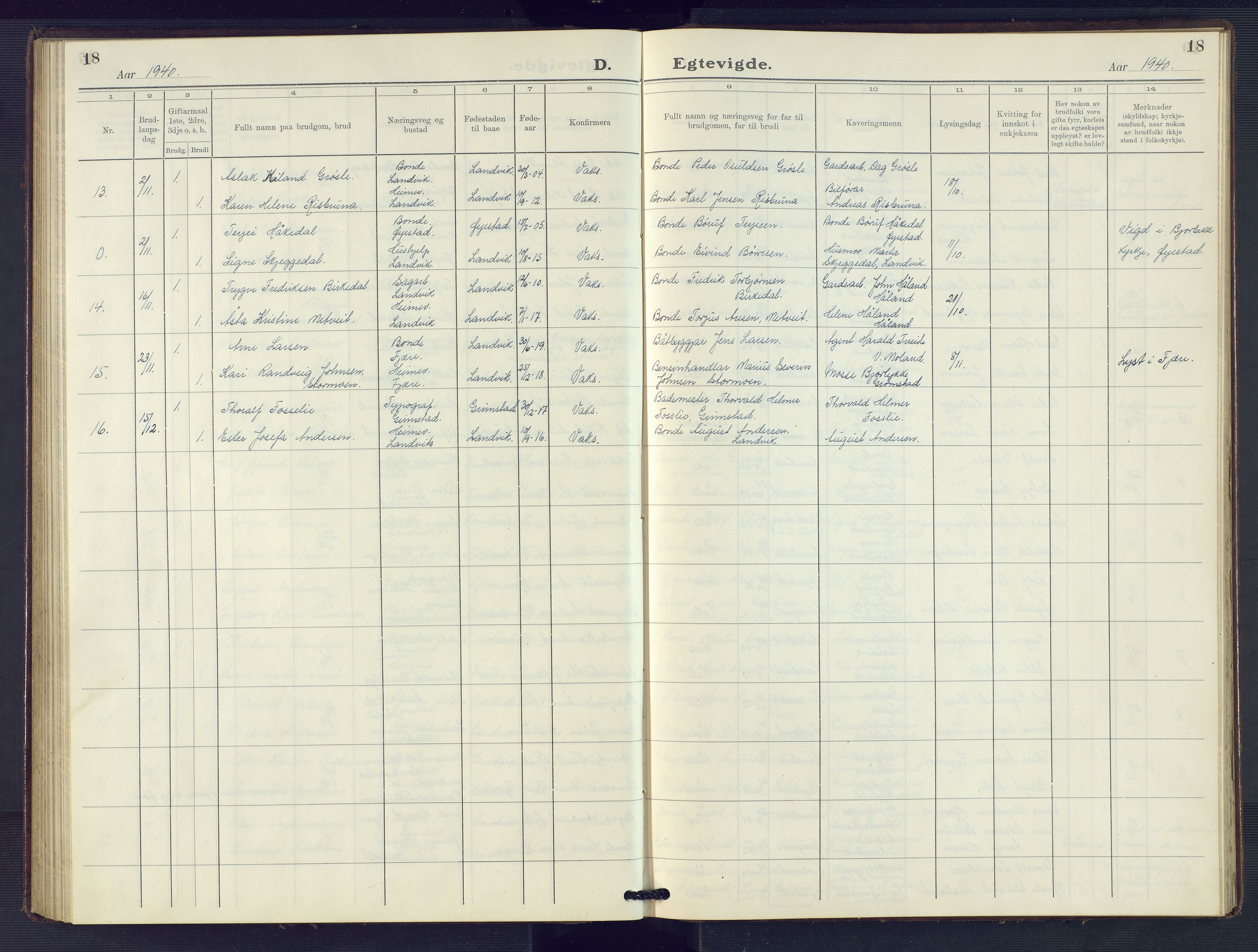 Hommedal sokneprestkontor, AV/SAK-1111-0023/F/Fb/Fbb/L0009: Parish register (copy) no. B 9, 1929-1953, p. 18