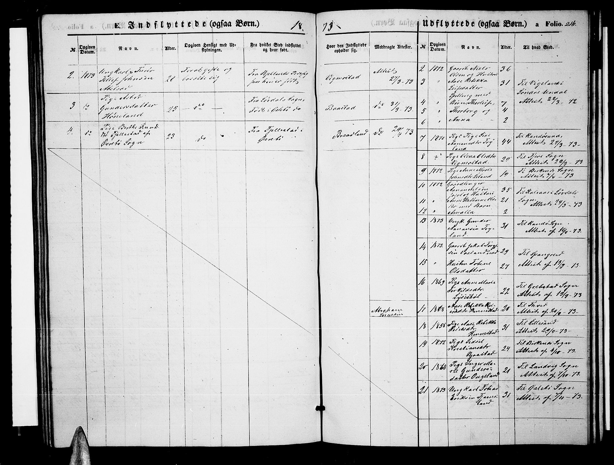 Nord-Audnedal sokneprestkontor, AV/SAK-1111-0032/F/Fb/Fbb/L0002: Parish register (copy) no. B 2, 1859-1882, p. 216