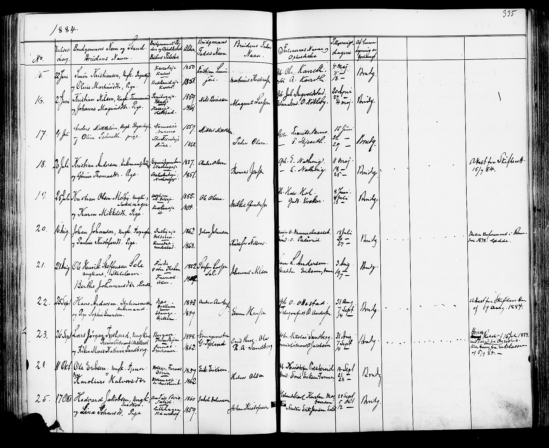 Vang prestekontor, Hedmark, AV/SAH-PREST-008/H/Ha/Haa/L0015: Parish register (official) no. 15, 1871-1885, p. 335