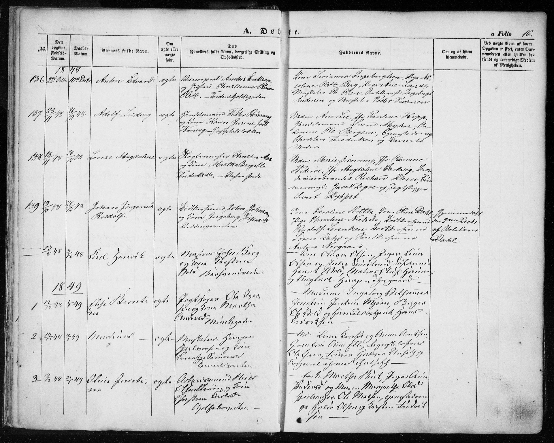 Ministerialprotokoller, klokkerbøker og fødselsregistre - Sør-Trøndelag, SAT/A-1456/601/L0051: Parish register (official) no. 601A19, 1848-1857, p. 16