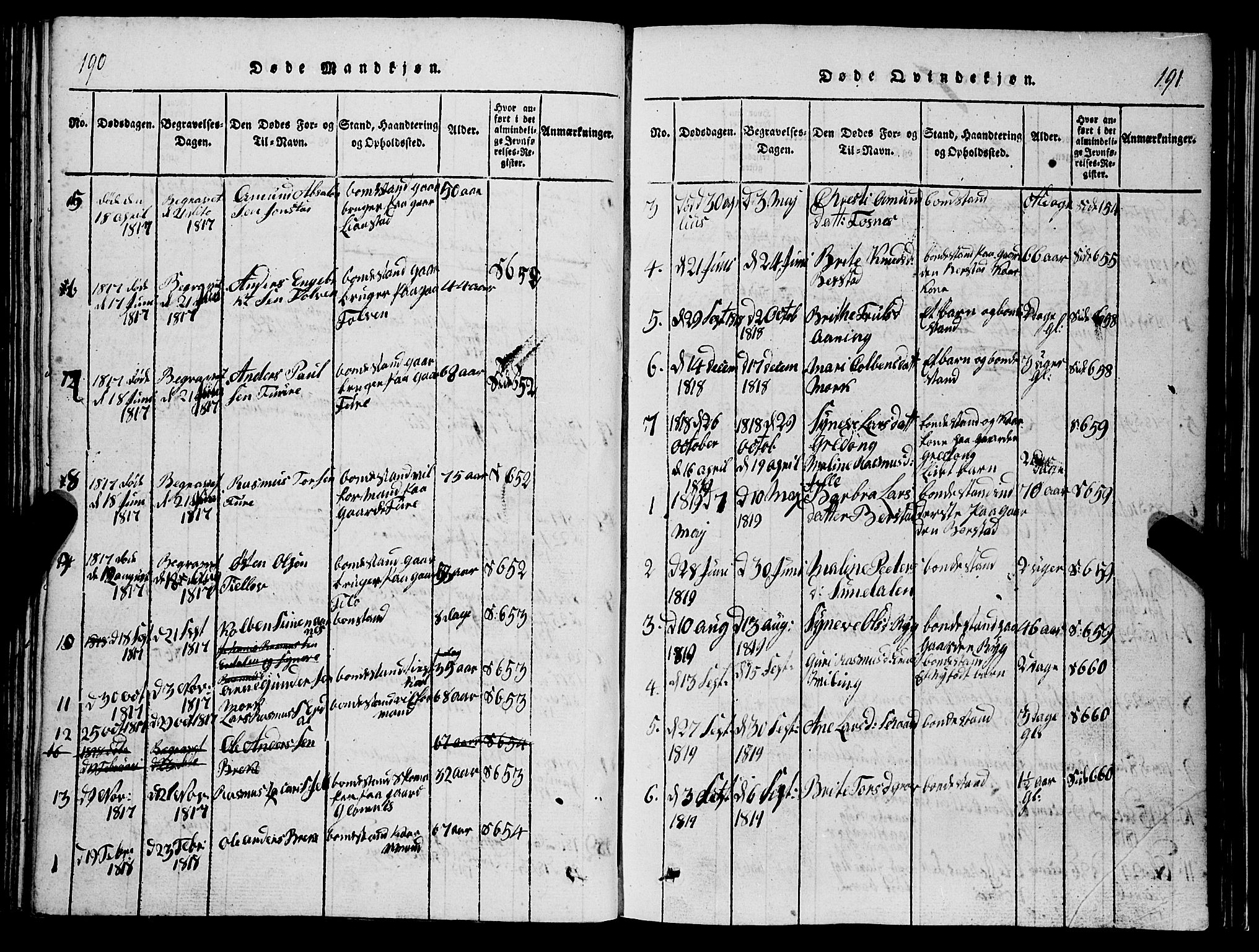 Stryn Sokneprestembete, SAB/A-82501: Parish register (copy) no. C 1, 1801-1845, p. 190-191