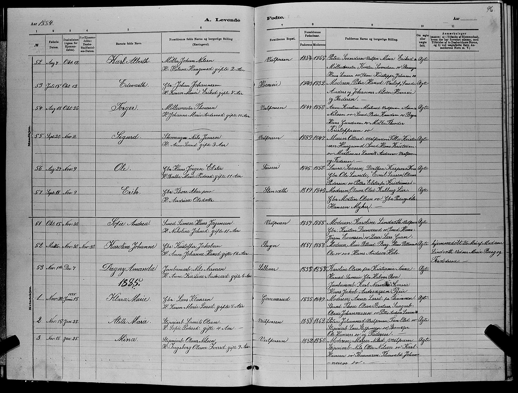 Eiker kirkebøker, AV/SAKO-A-4/G/Ga/L0005: Parish register (copy) no. I 5, 1878-1887, p. 96