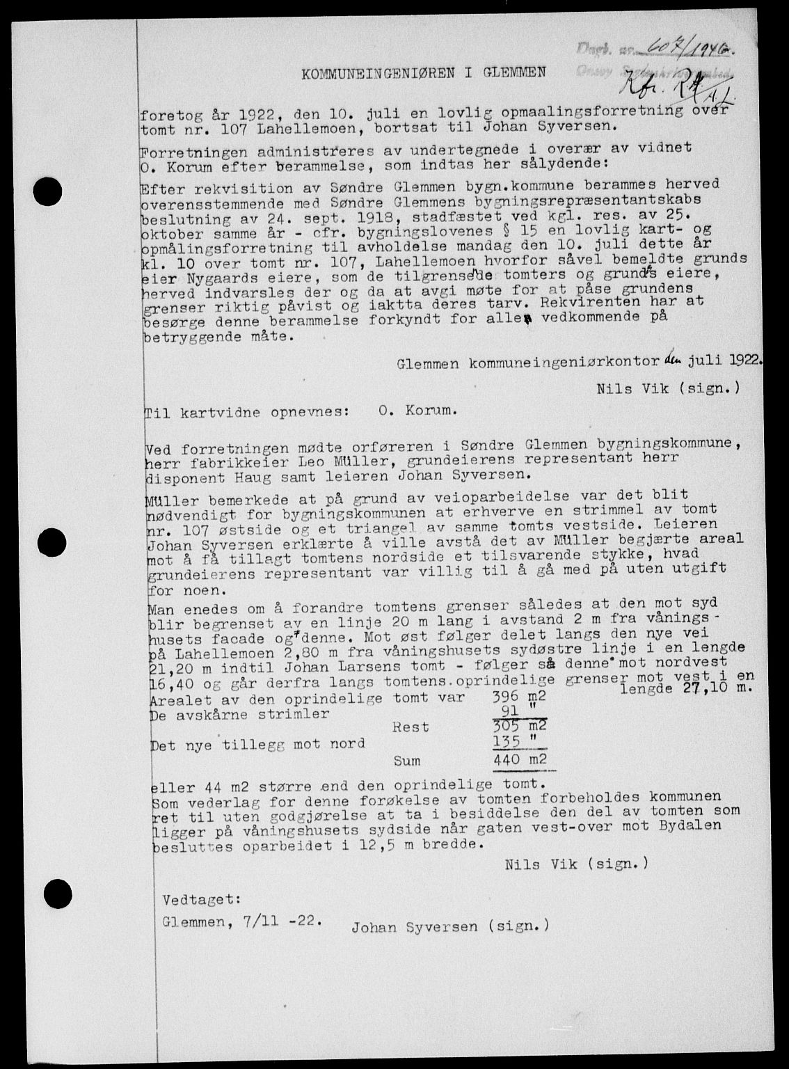 Onsøy sorenskriveri, SAO/A-10474/G/Ga/Gab/L0015: Mortgage book no. II A-15, 1945-1946, Diary no: : 607/1946